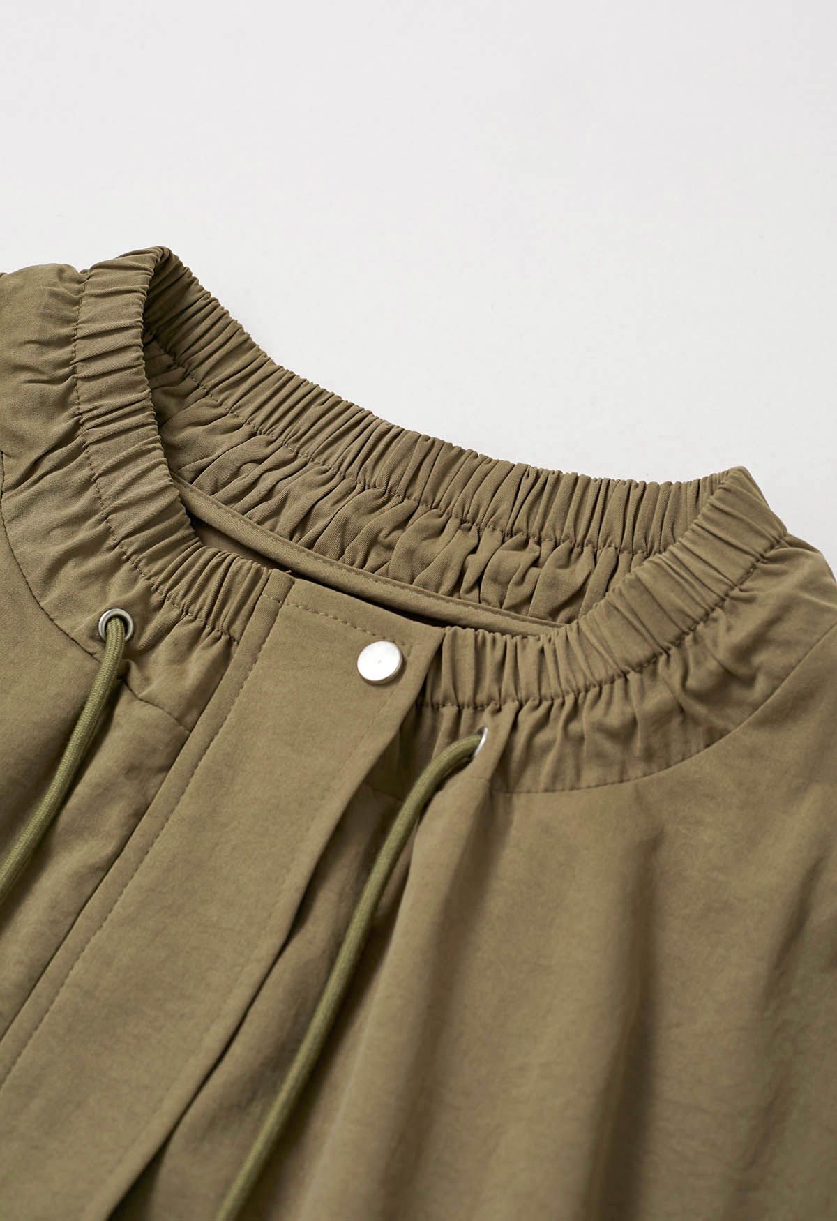 Laid-Back Side Pocket Drawstring Parka in Khaki