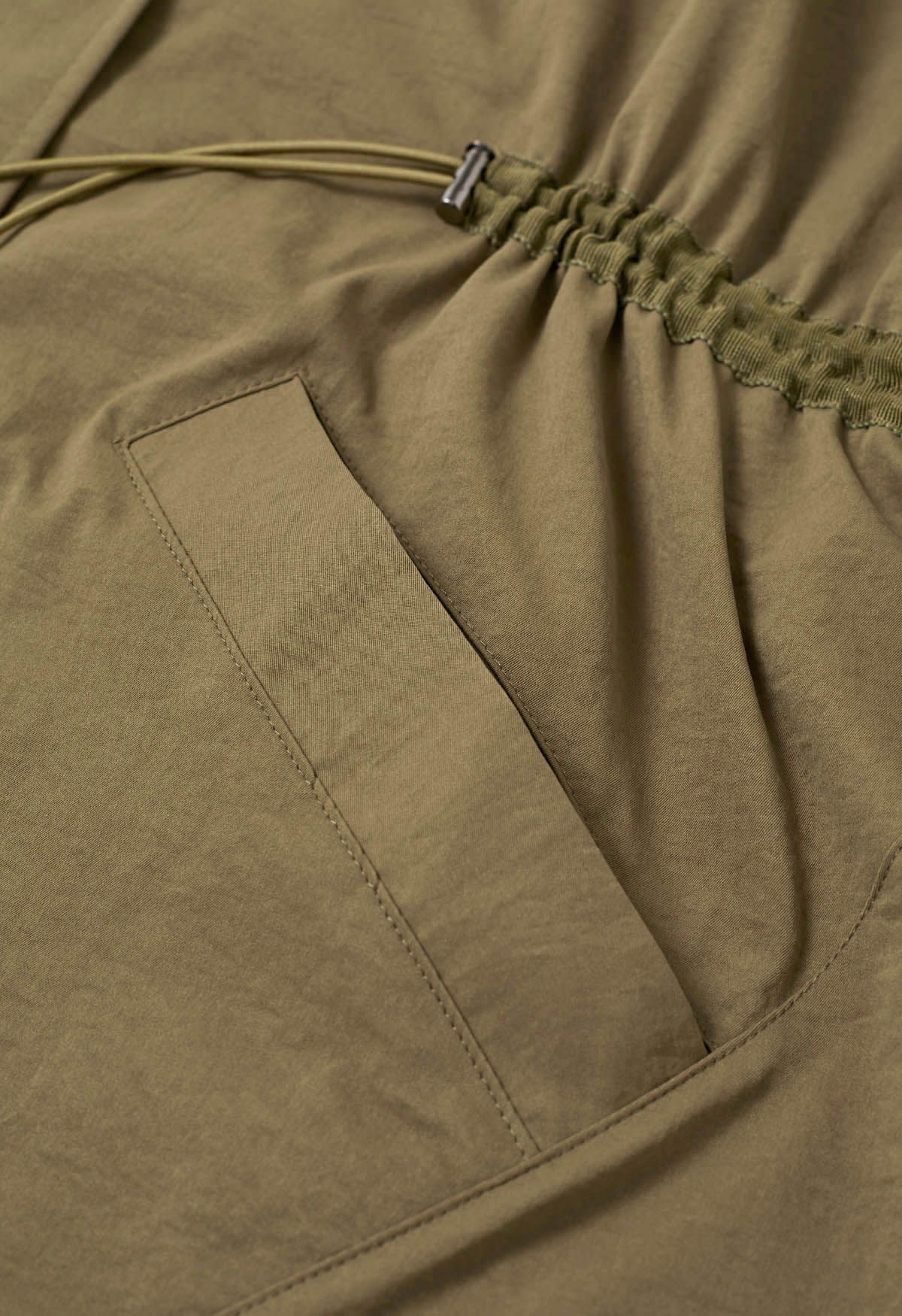 Laid-Back Side Pocket Drawstring Parka in Khaki