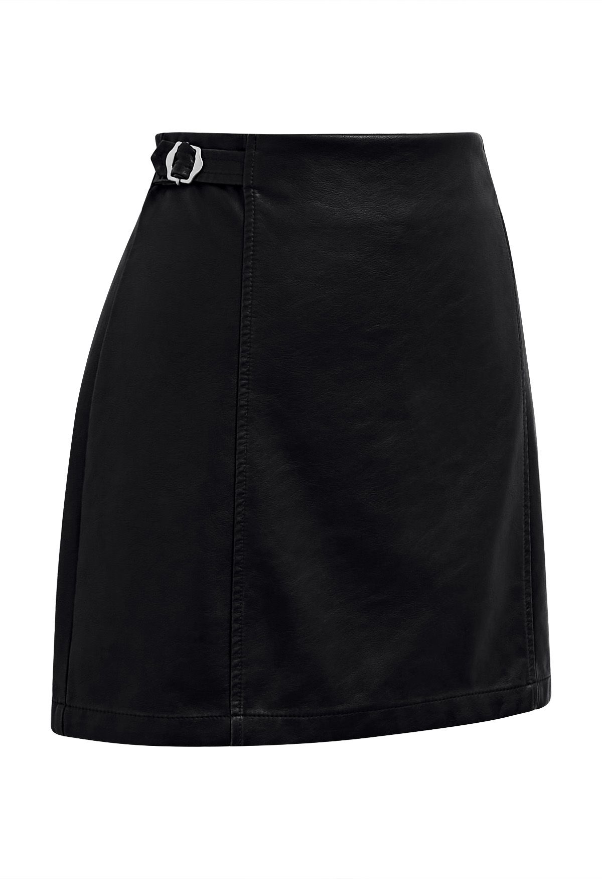 Well-Crafted Belt Trim Faux Leather Skorts in Black