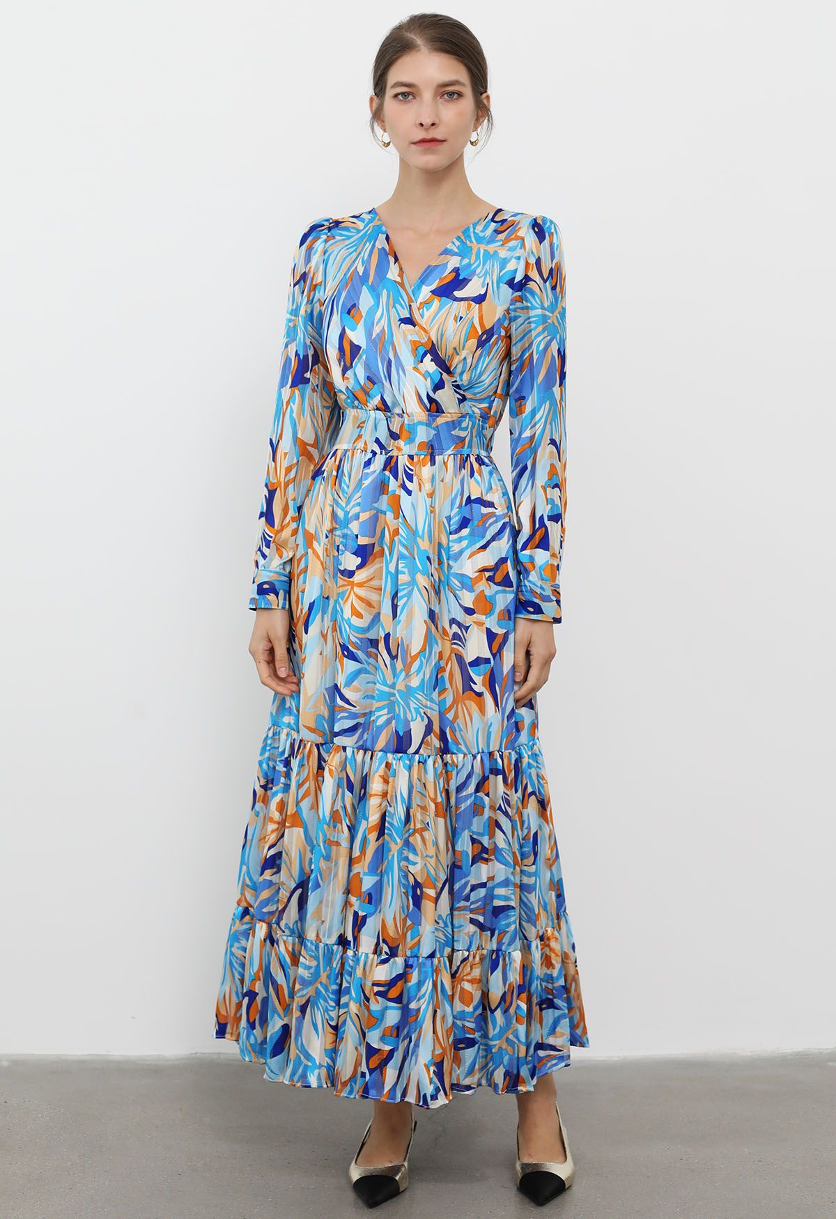 Island Vibes Faux-Wrap Frilling Maxi Dress