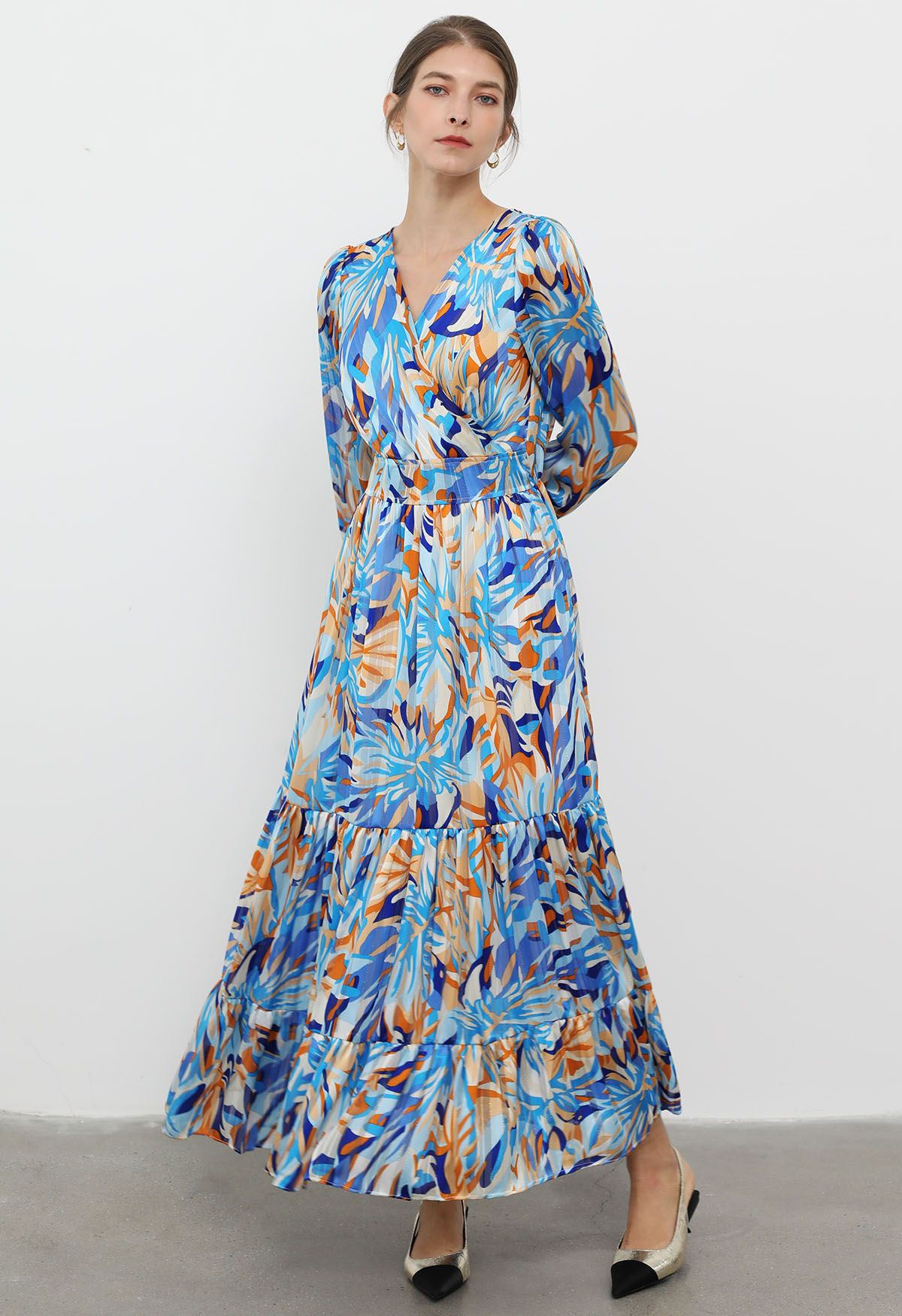 Island Vibes Faux-Wrap Frilling Maxi Dress