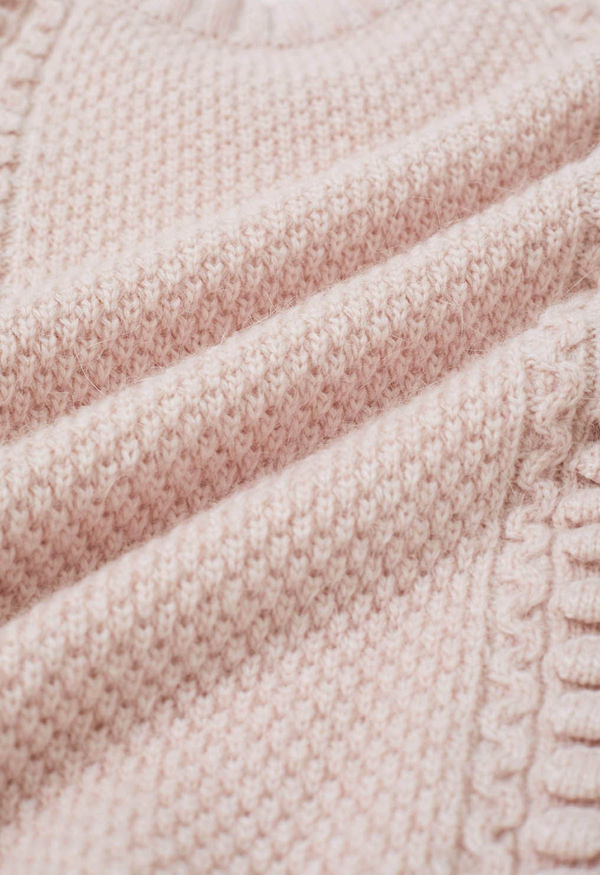 Embossed Texture Puff Sleeve Knit Sweater in Pink