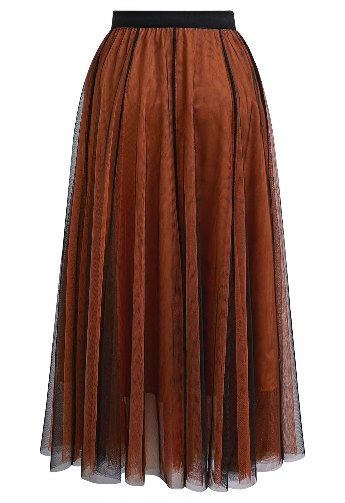 Mixture Color Panelled Tulle Maxi Skirt in Orange