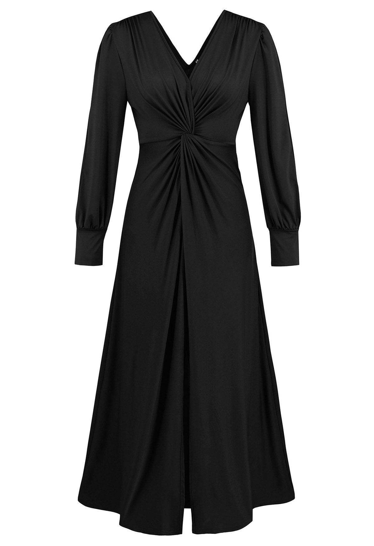 Twist Front V-Neck Cutout Sleeve Maxi Dress in Black