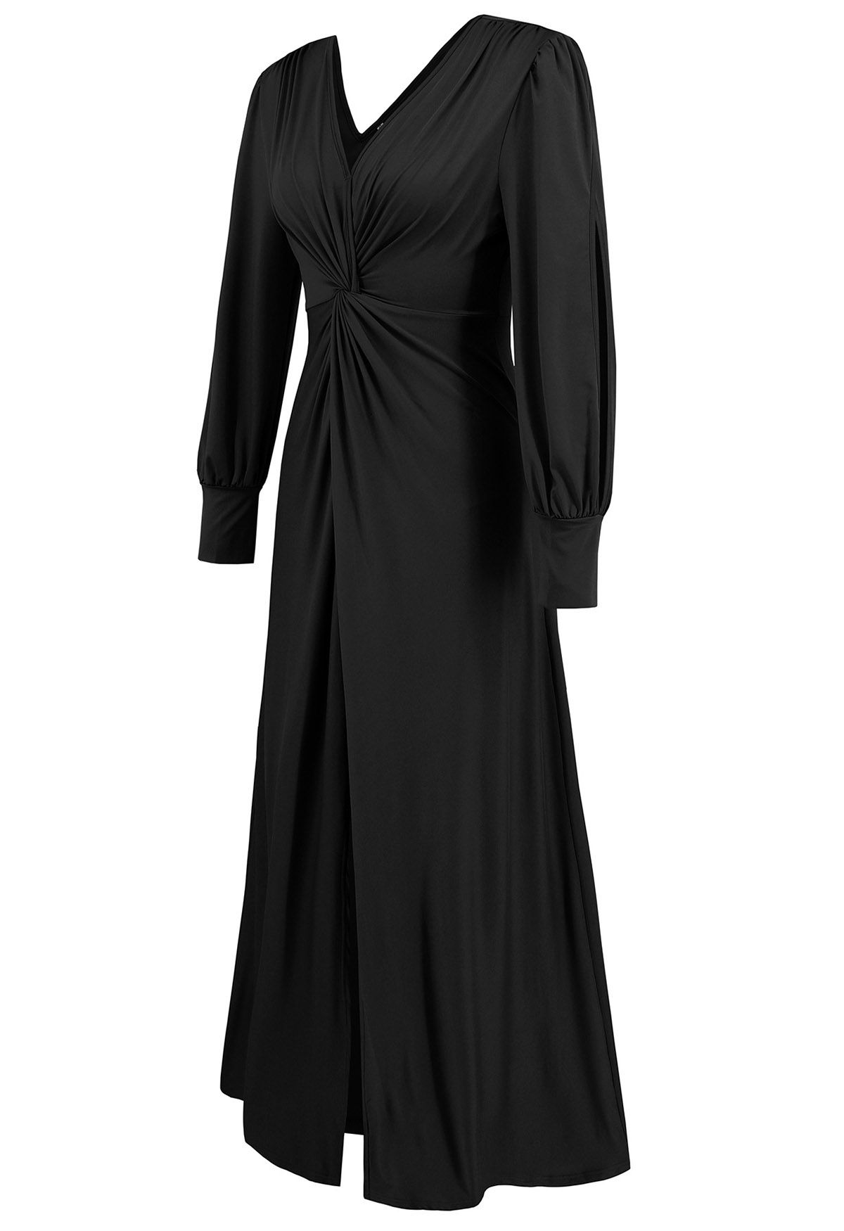 Twist Front V-Neck Cutout Sleeve Maxi Dress in Black