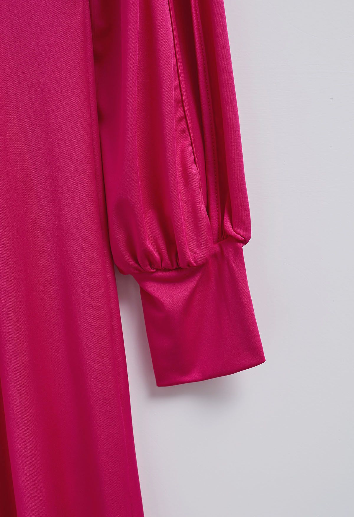 Twist Front V-Neck Cutout Sleeve Maxi Dress in Hot Pink