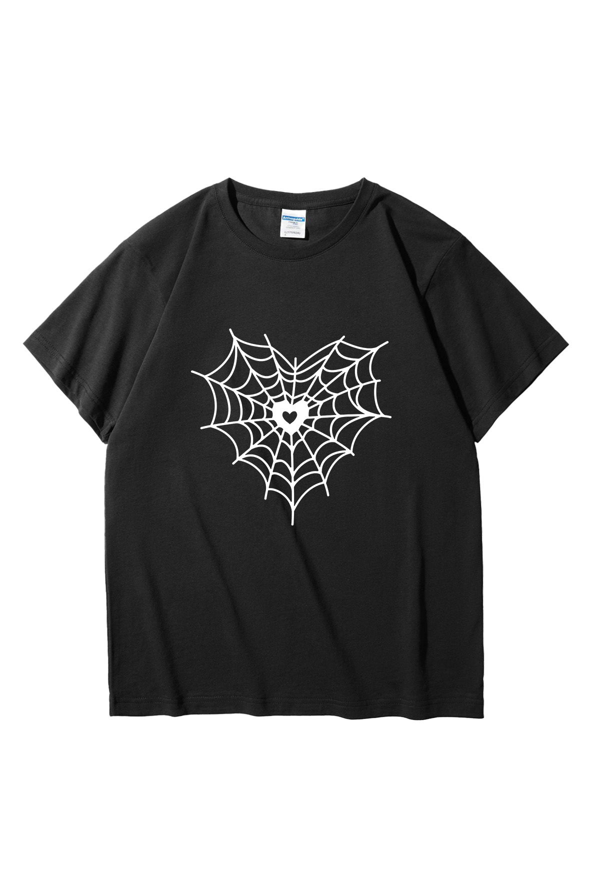 White Heart Spider Web Pattern T-Shirt