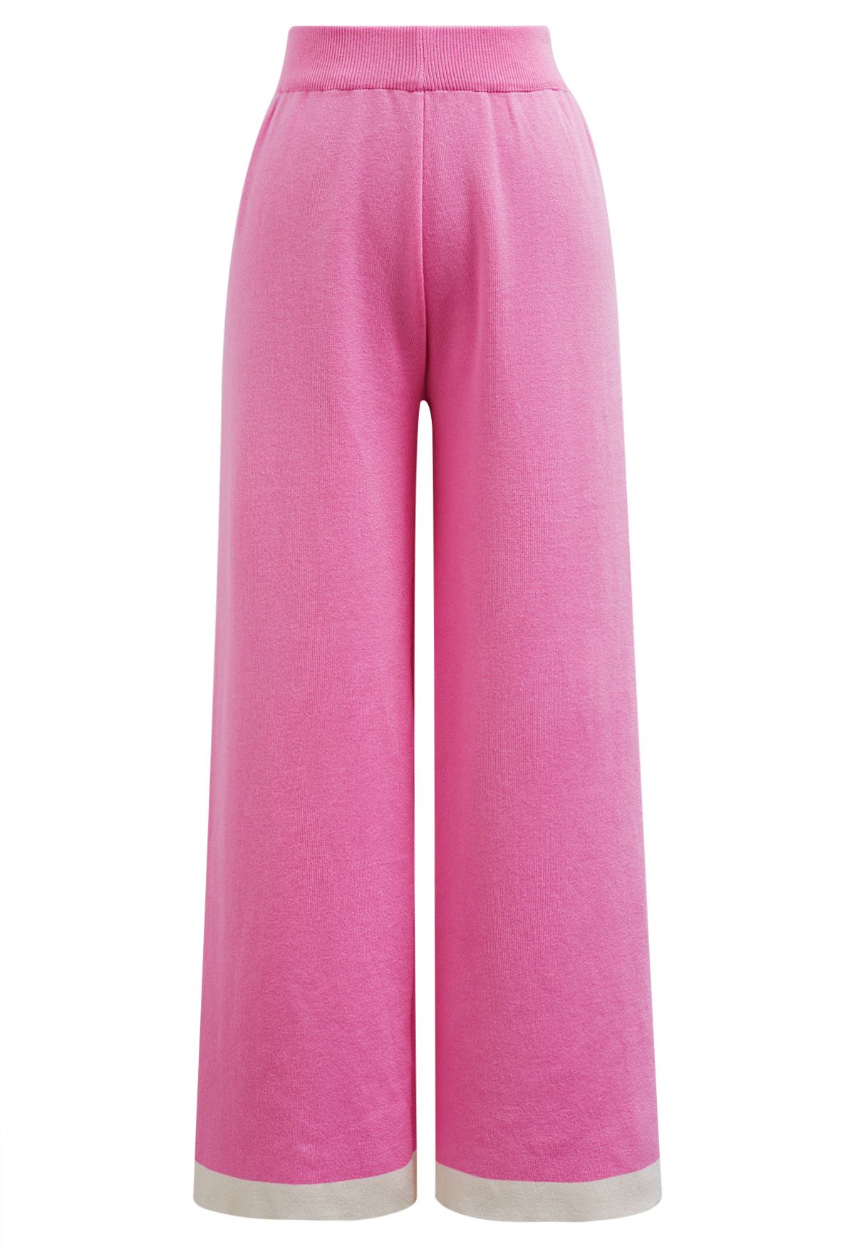 Contrast Edge Bowknot Knit Sweater and Pants Set in Candy Pink