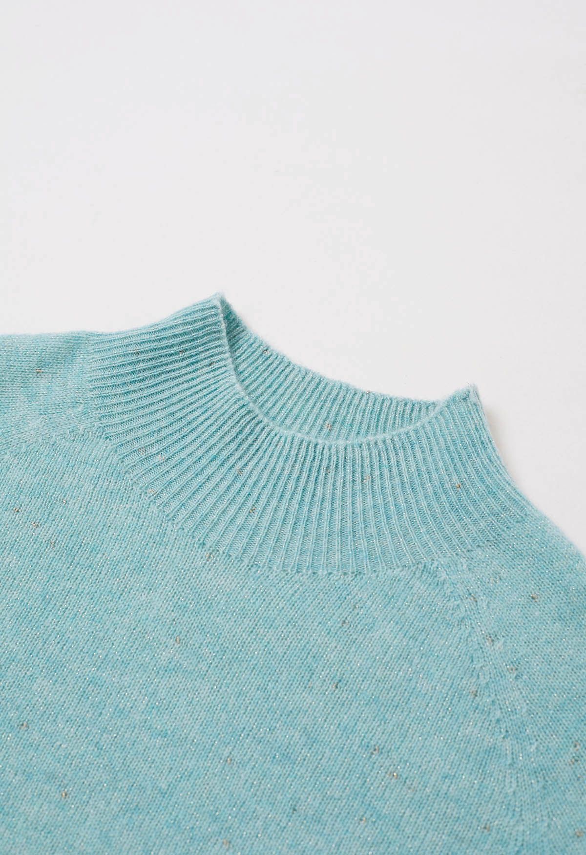 Integral Metallic Thread Mock Neck Wool Sweater in Mint