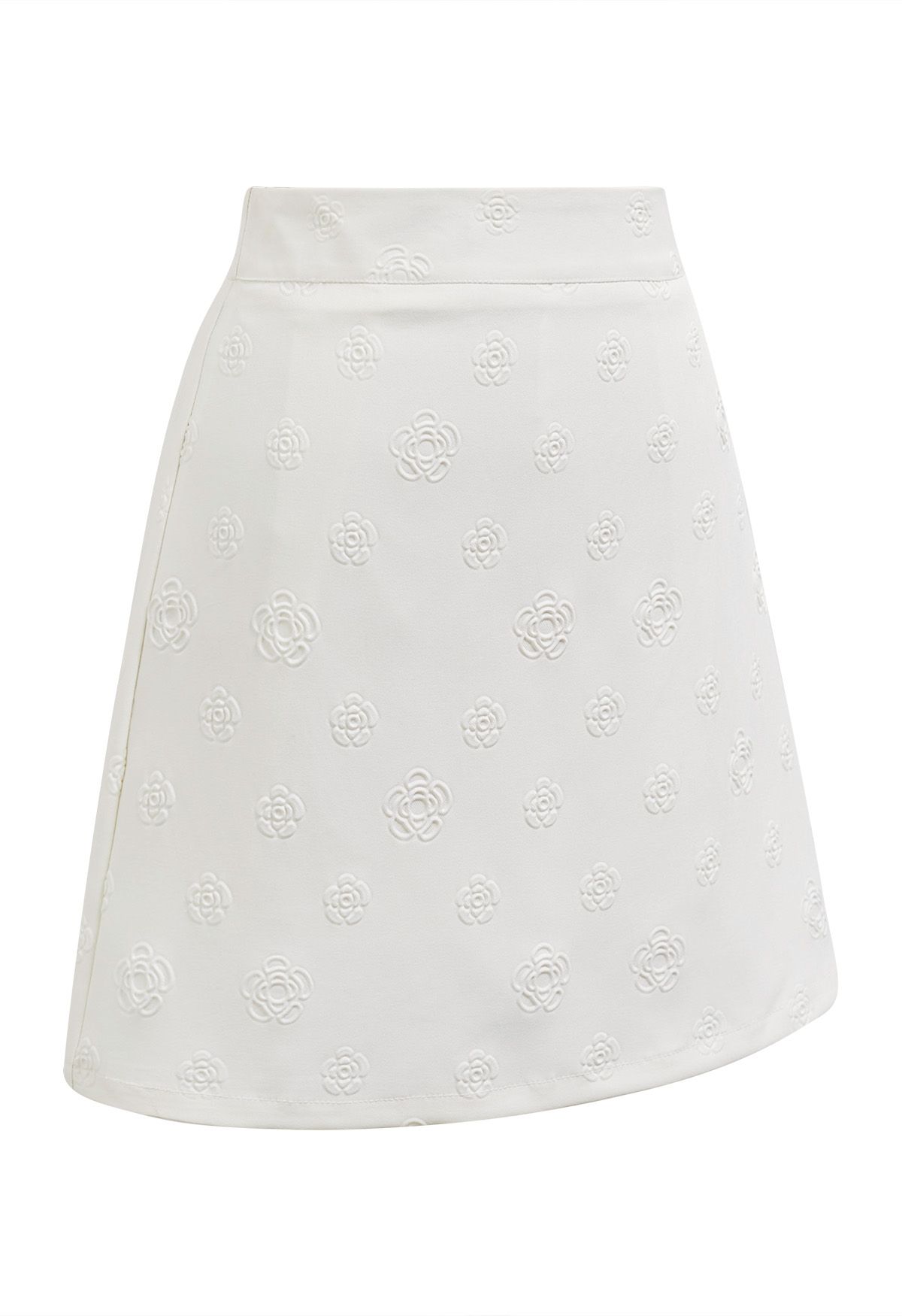 Embossed Rose Mini Bud Skirt in White