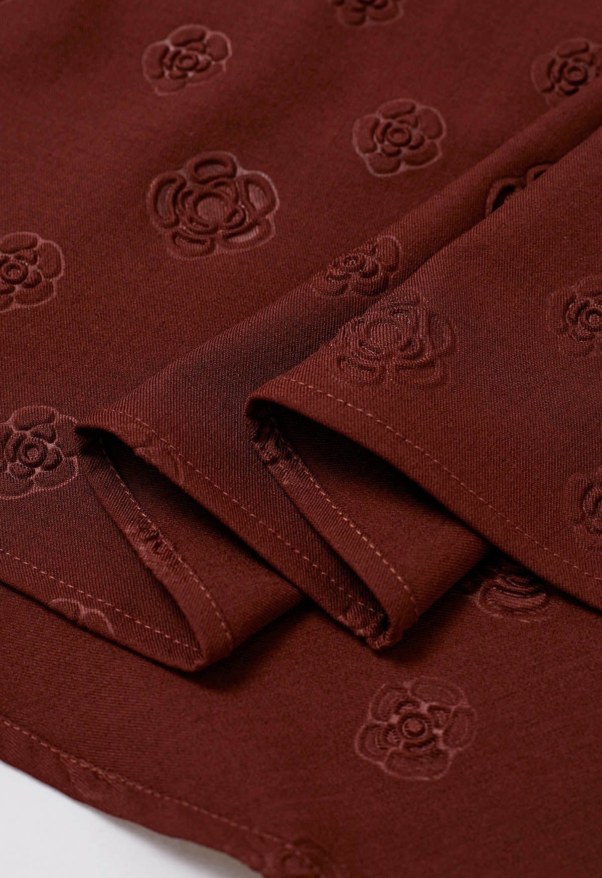 Embossed Rose A-Line Midi Skirt in Burgundy