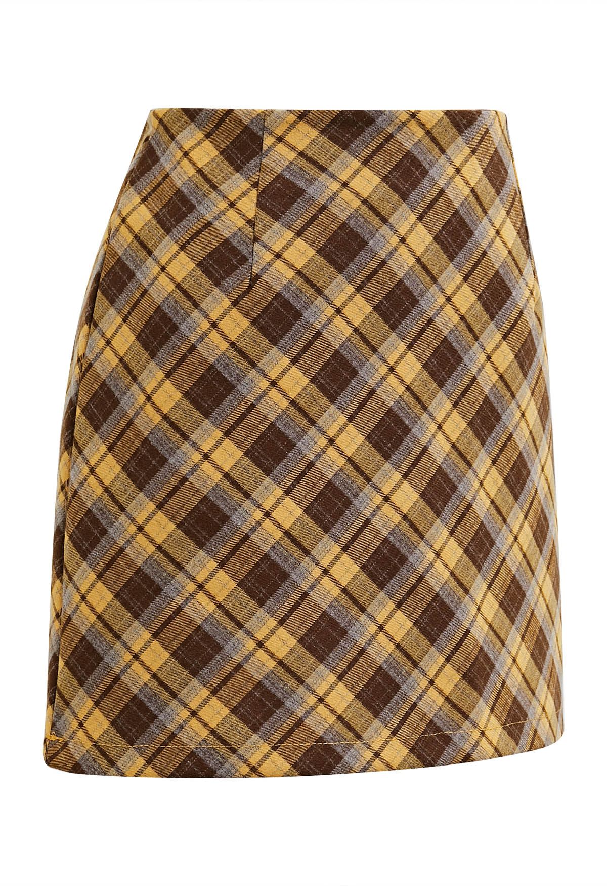 Falling for Plaid Mini Bud Skirt in Mustard