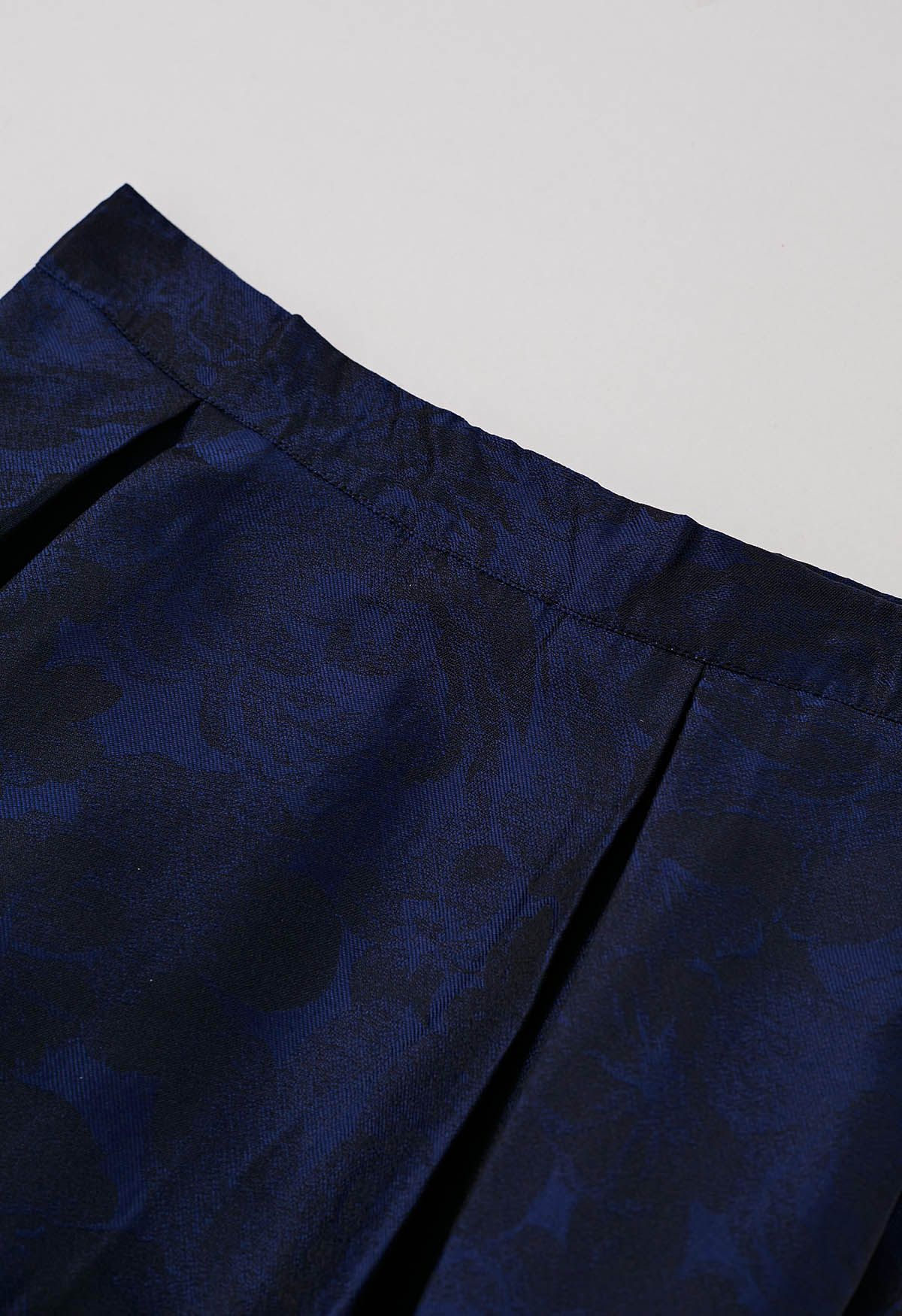 Midnight Blue Peony Jacquard Flare Maxi Skirt