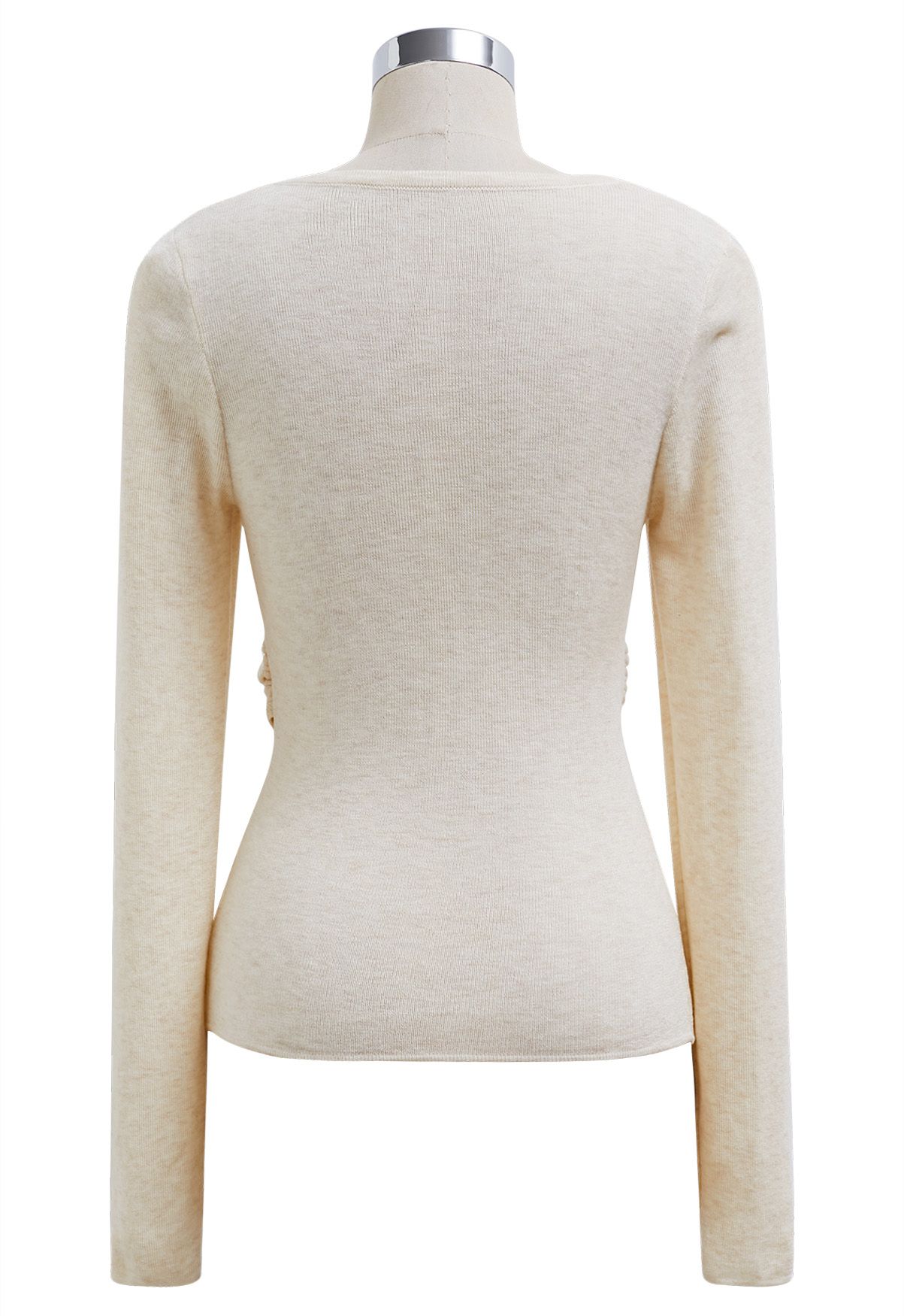 Artful Crisscross V-Neck Long Sleeve Knit Top in Cream