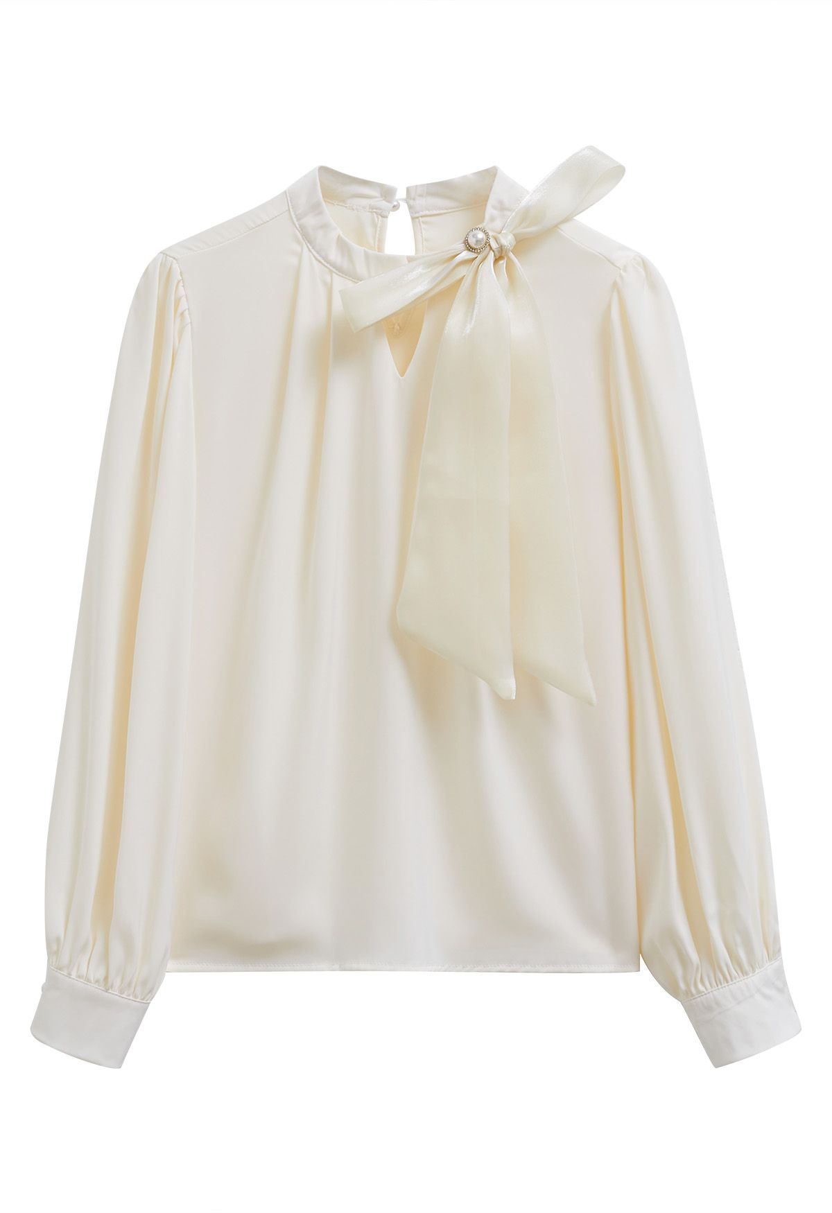 Pearly Organza Bowknot Satin Top in Cream