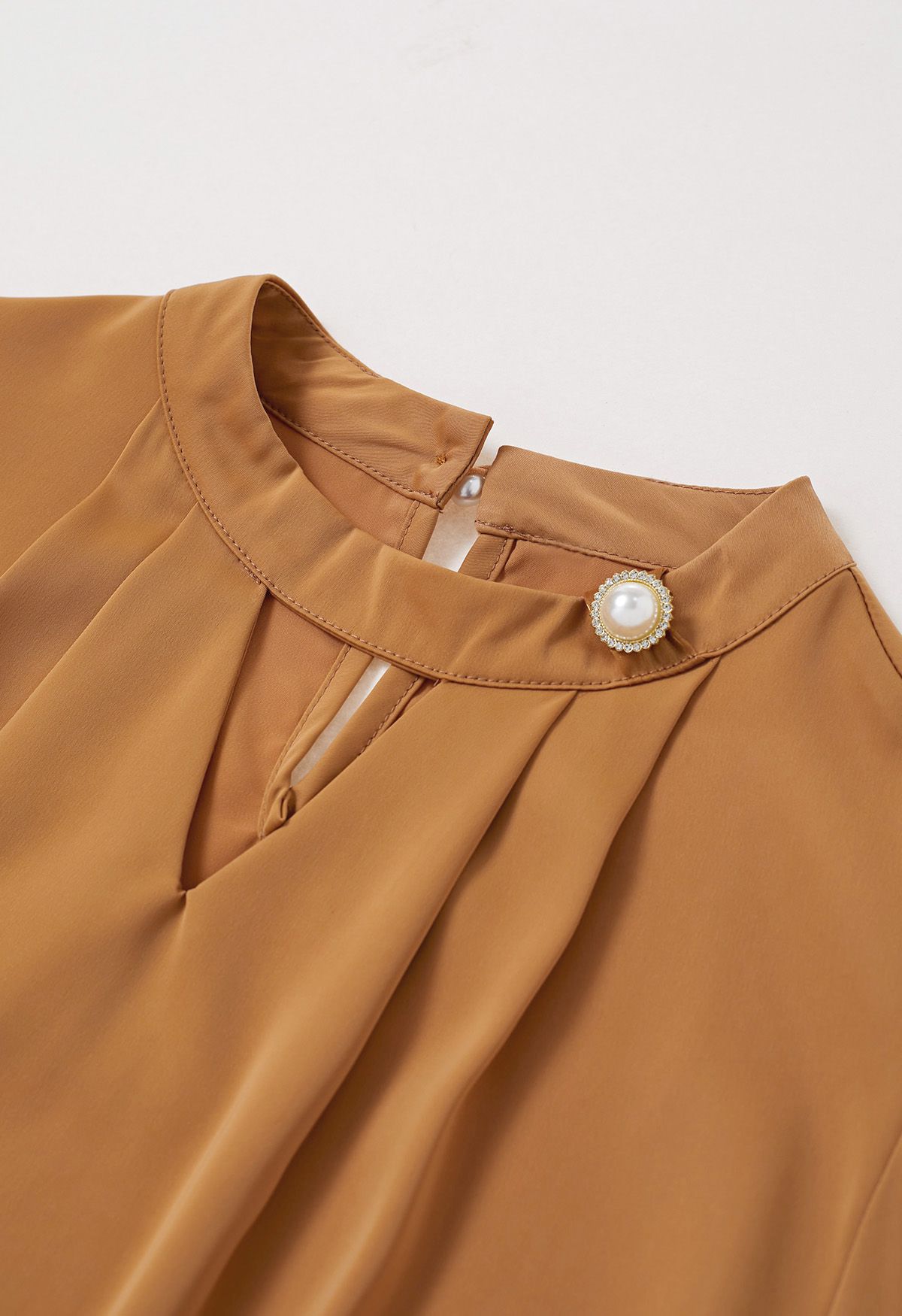 Pearly Organza Bowknot Satin Top in Pumpkin