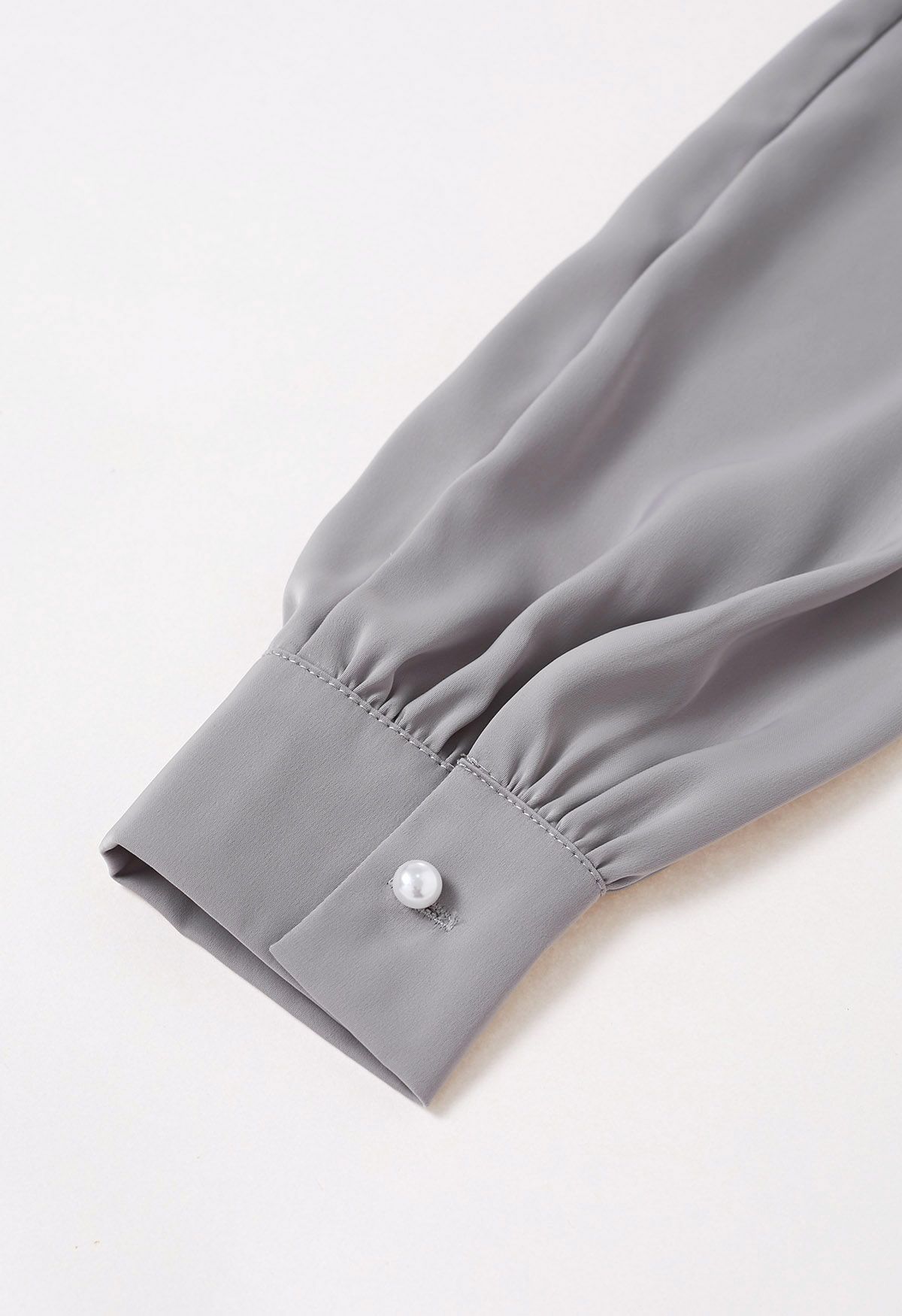 Pearly Organza Bowknot Satin Top in Grey