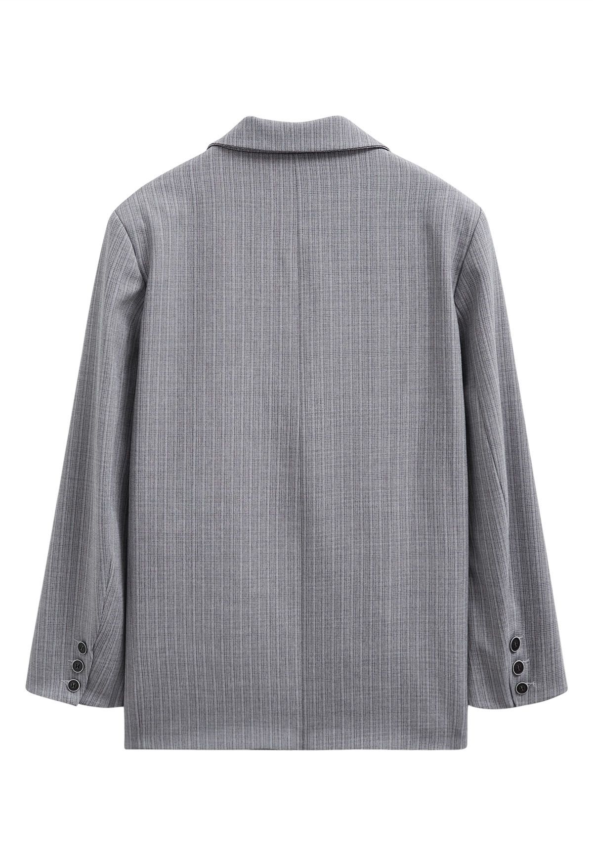 Everlasting Striped Padded Shoulder Oversized Blazer in Grey