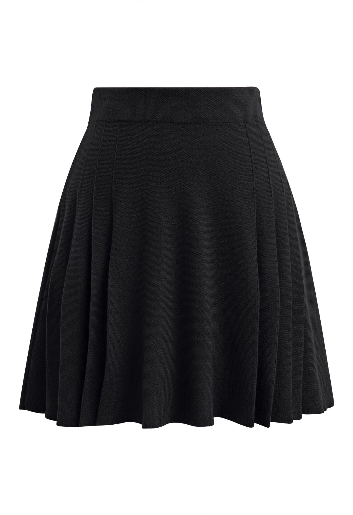 Side Pleats Knit Mini Skirt in Black