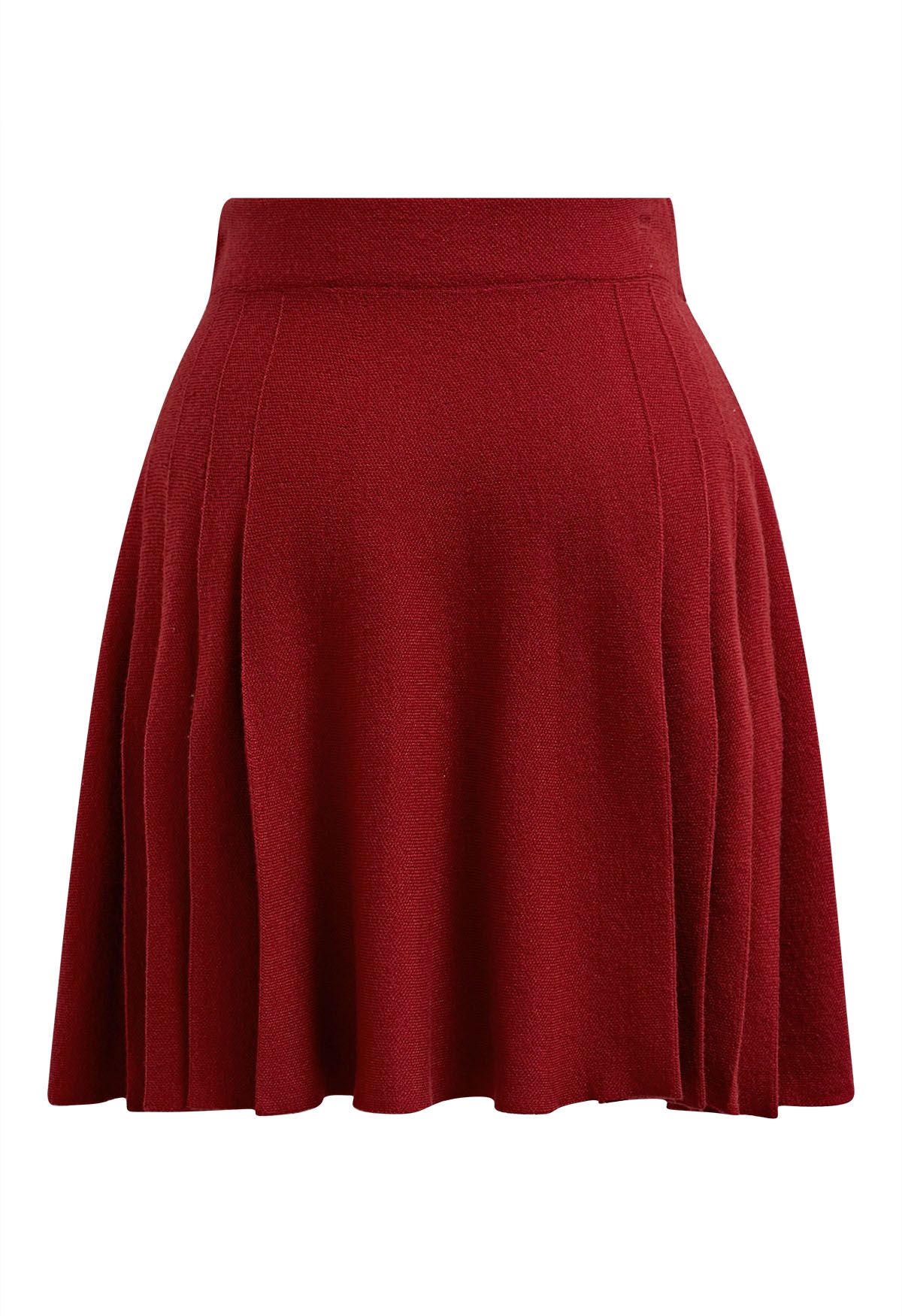 Side Pleats Knit Mini Skirt in Red