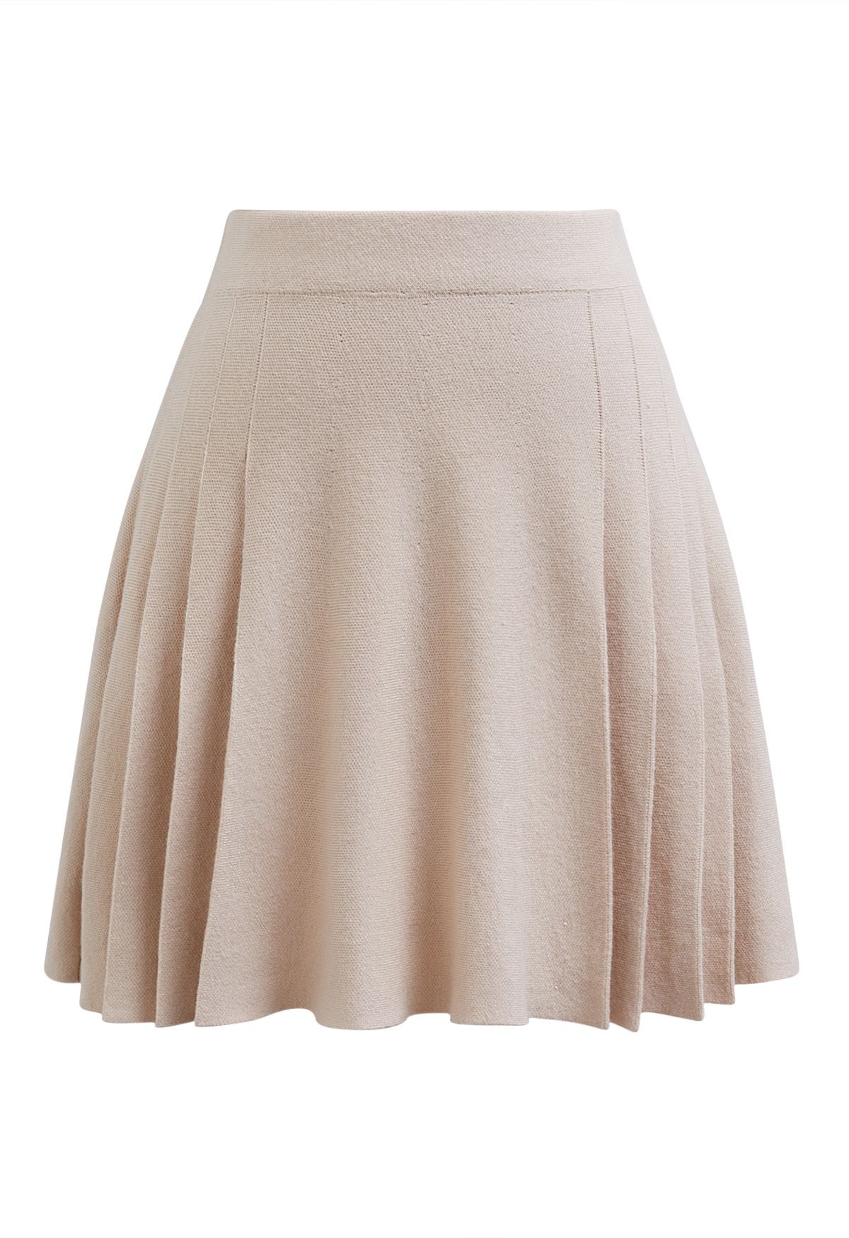 Side Pleats Knit Mini Skirt in Light Tan