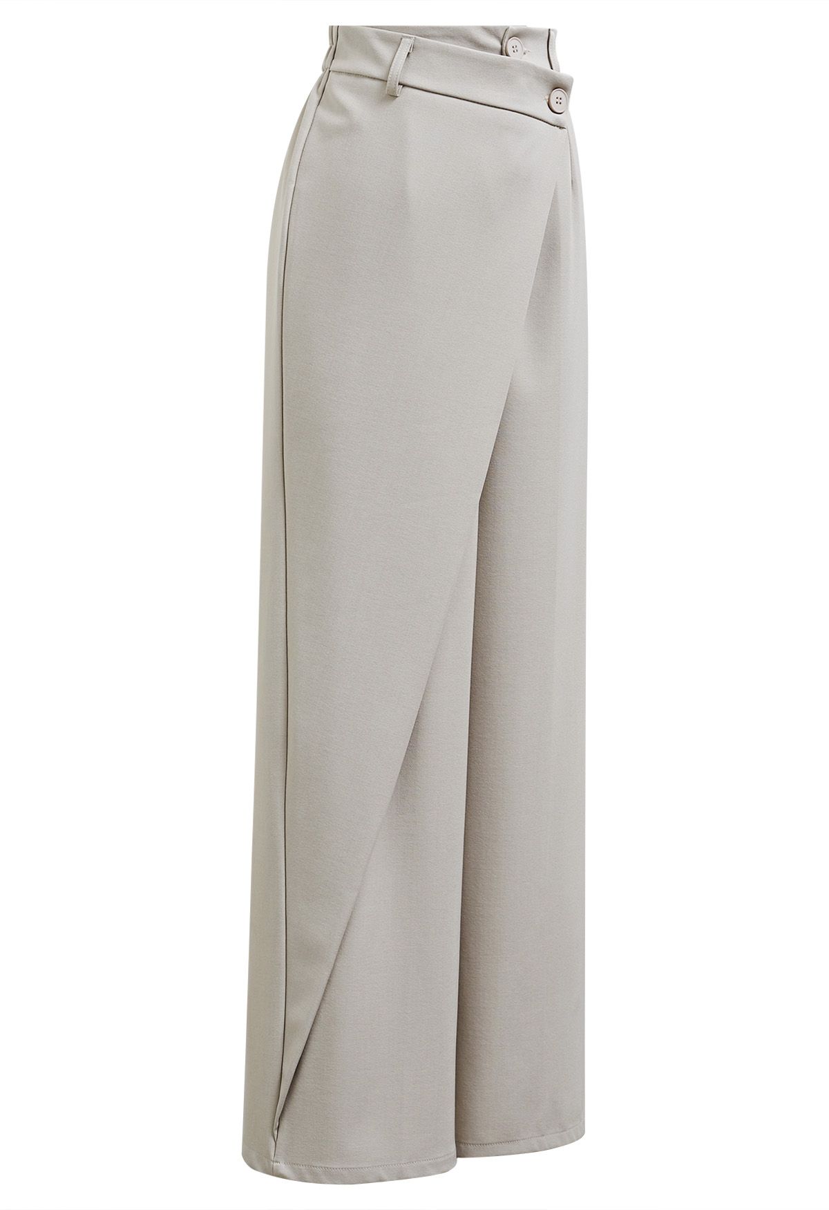 Asymmetric Flap Buttoned Straight-Leg Pants in Linen