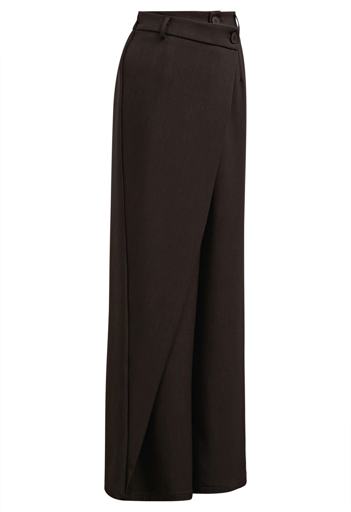 Asymmetric Flap Buttoned Straight-Leg Pants in Chocolate