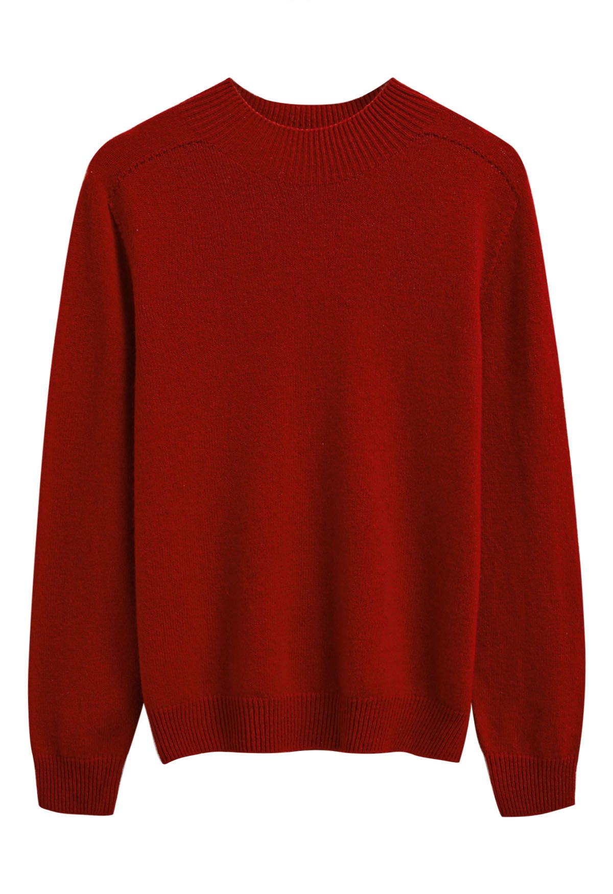 Heartwarming Mock Neck Long-Sleeve Wool Sweater in Red