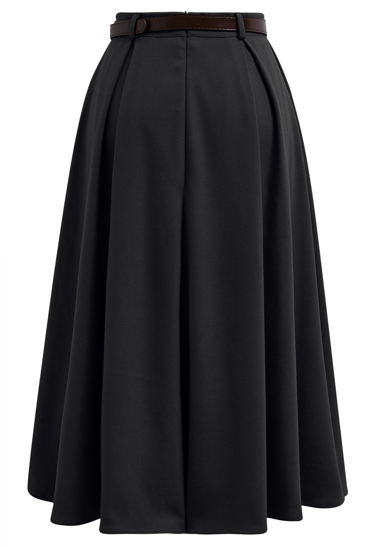 Vintage-Inspired Button Trim Pleated Midi Skirt in Black