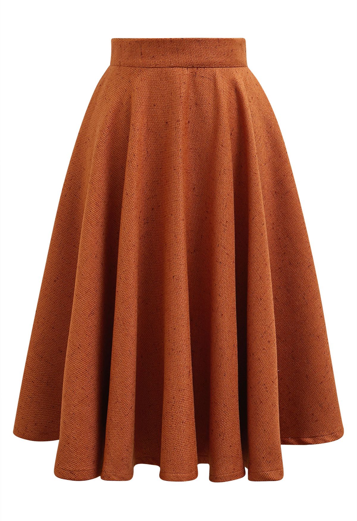 Autumn Edit Soft Tweed Flare Midi Skirt in Pumpkin