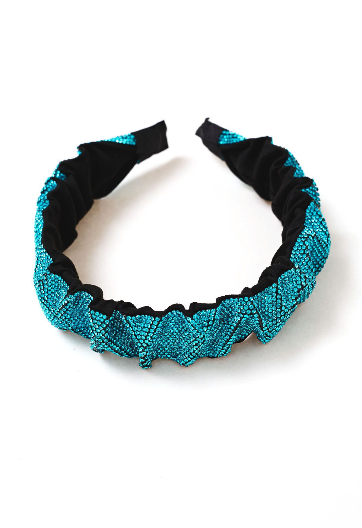 Shimmery Rhinestone Wide Pleats Headband in Turquoise