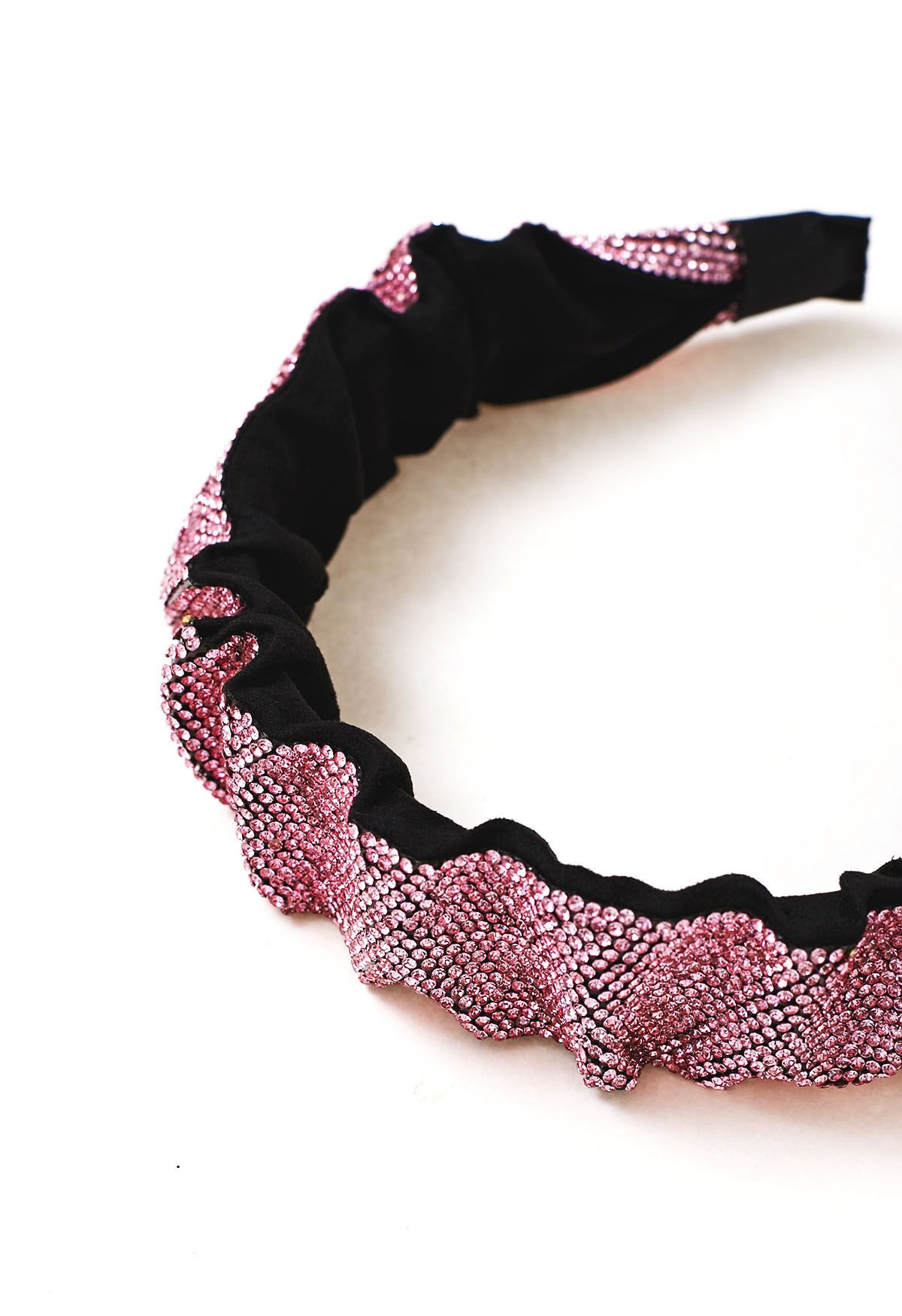 Shimmery Rhinestone Wide Pleats Headband in Pink