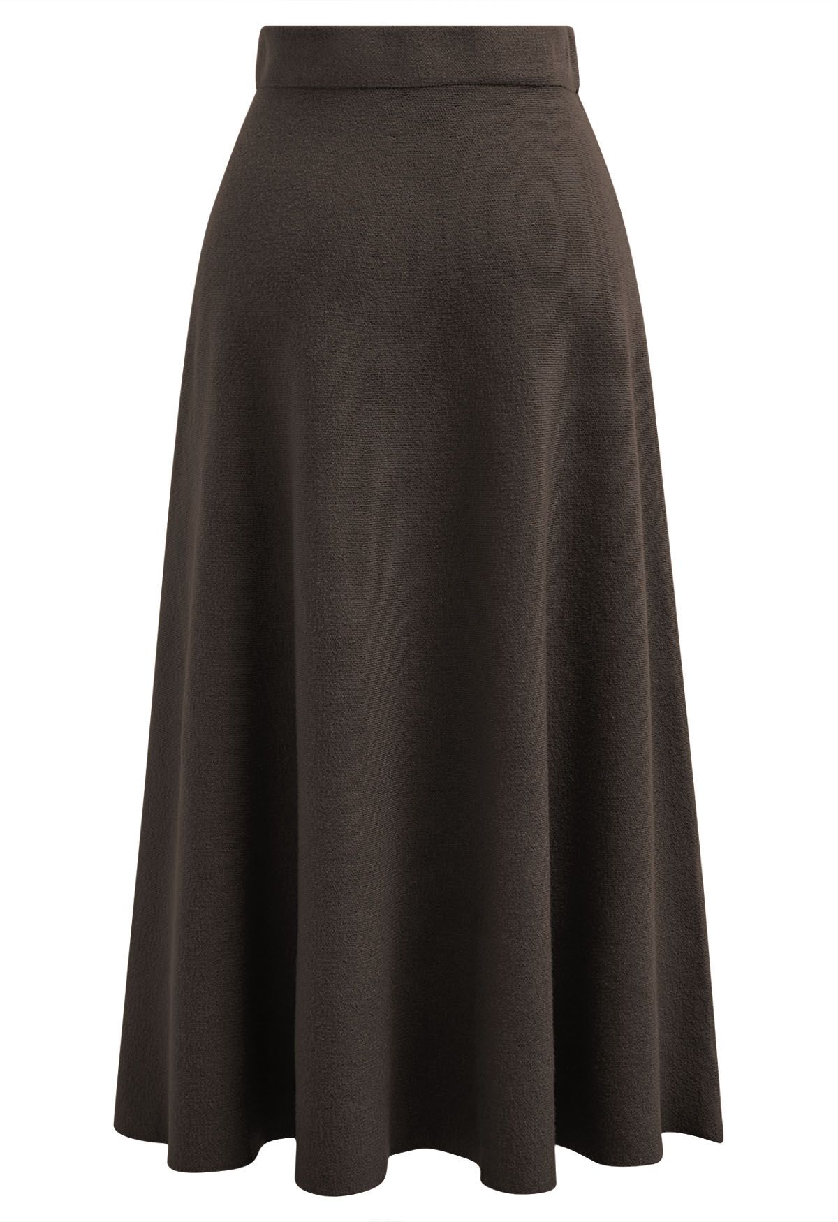 Solid Color A-Line Knit Midi Skirt in Brown