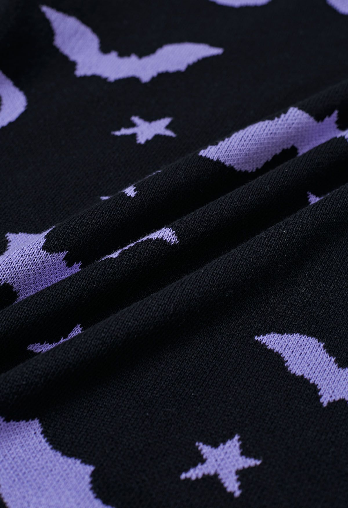 Moonlit Bats and Stars Open Front Knit Cardigan in Black