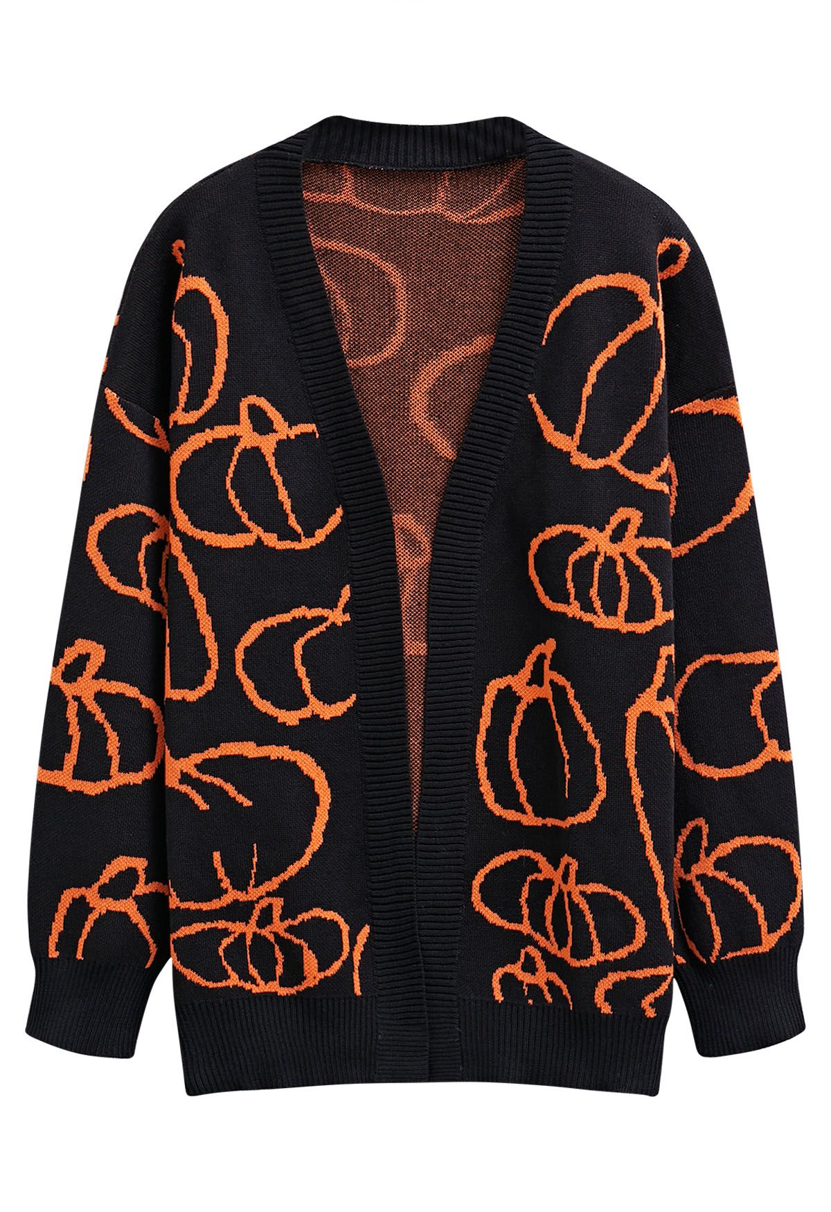 Festive Pumpkin Open Front Knit Cardigan