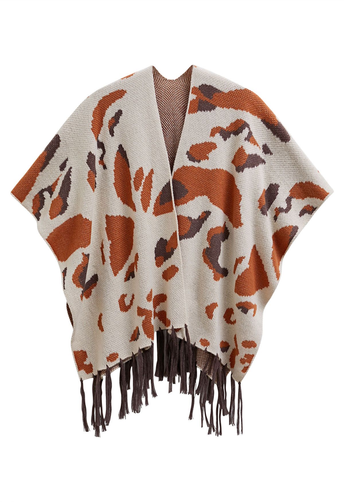 Autumn Hues Abstract Fringed Poncho