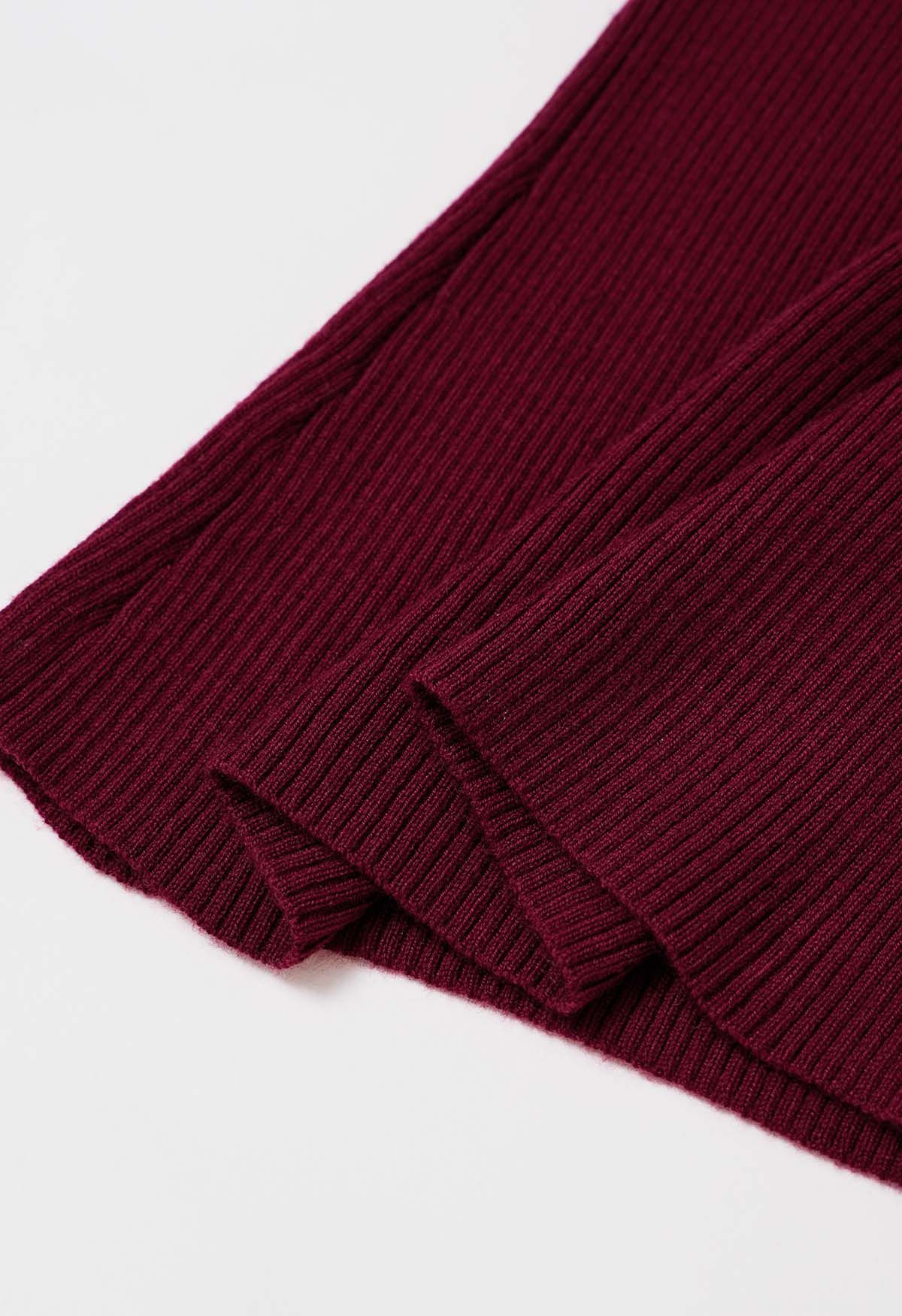 Sheer Tie-Strap One Shoulder Knit Top in Burgundy