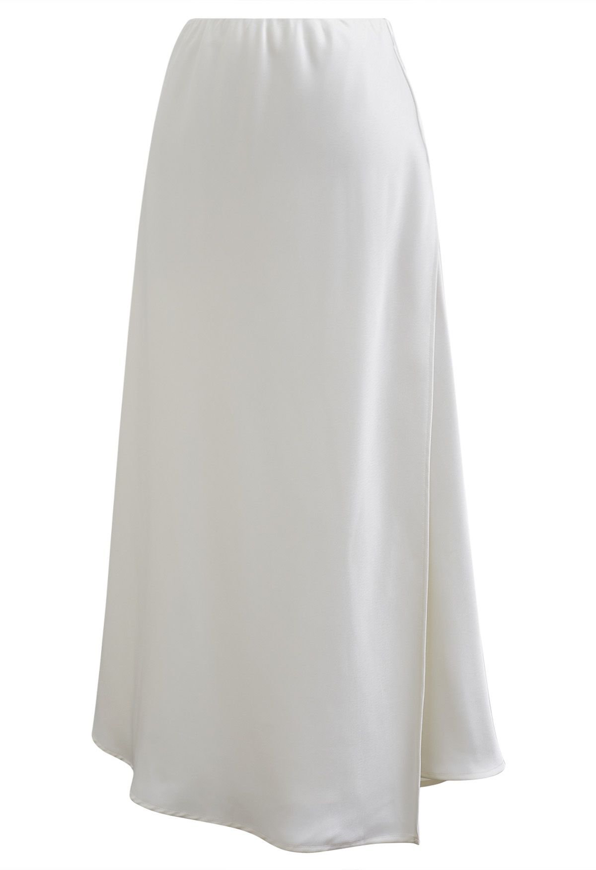 Satin Elegance Front Flap Maxi Skirt in White