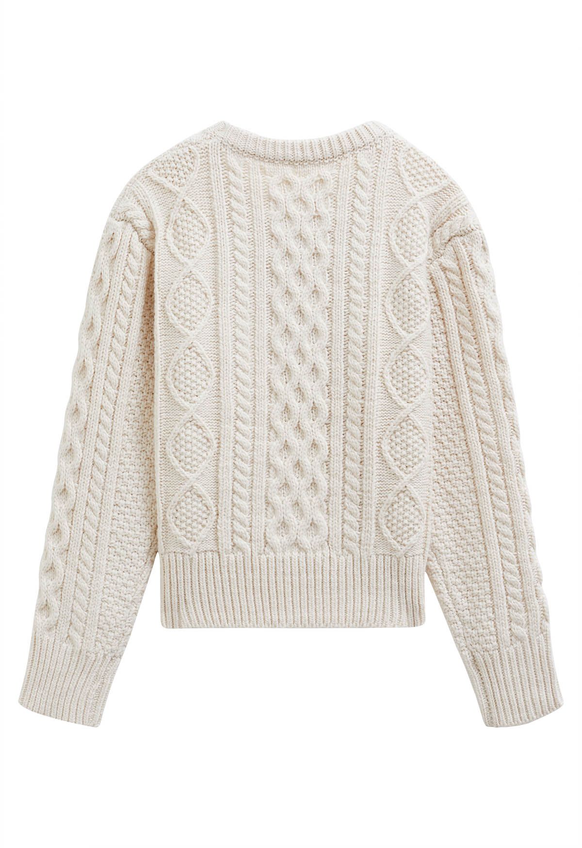 Hug-Me Cable Knit Crewneck Sweater in Ivory