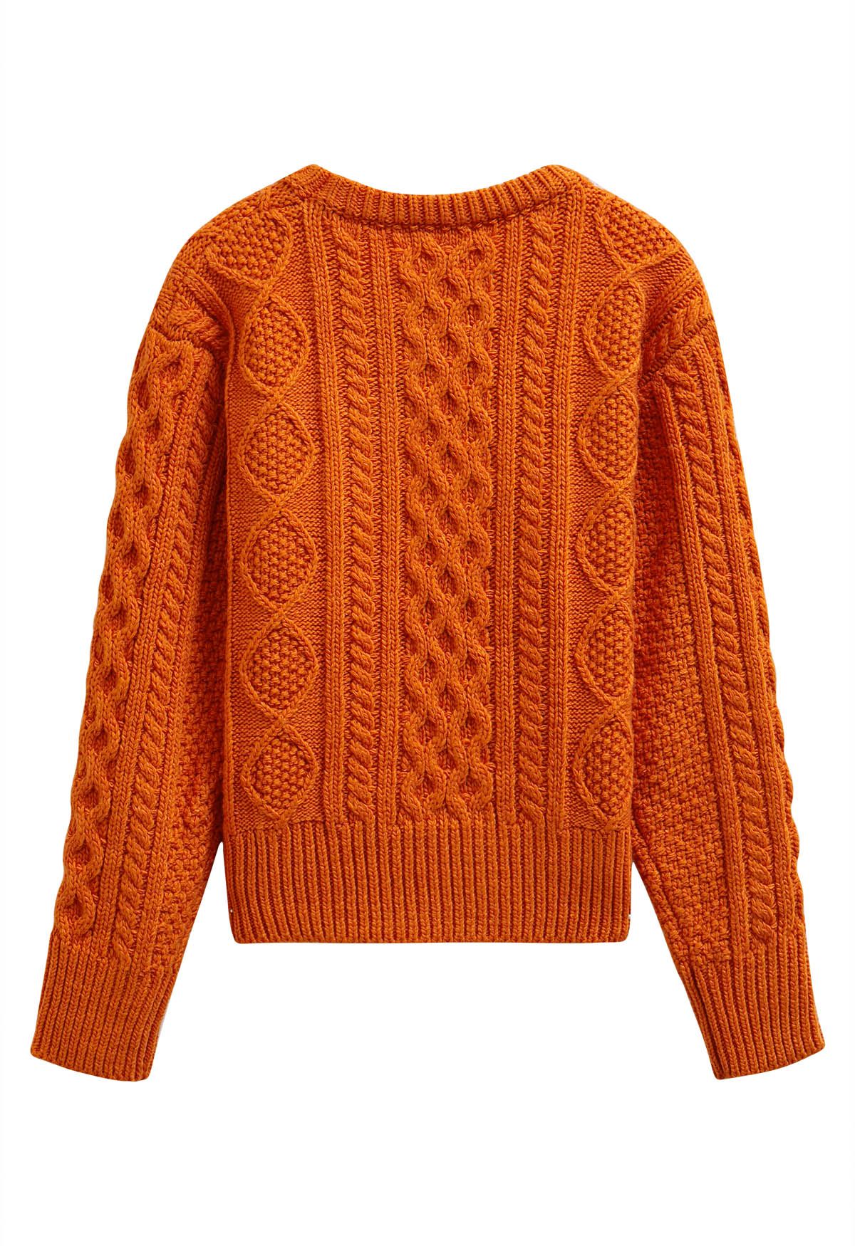 Hug-Me Cable Knit Crewneck Sweater in Pumpkin