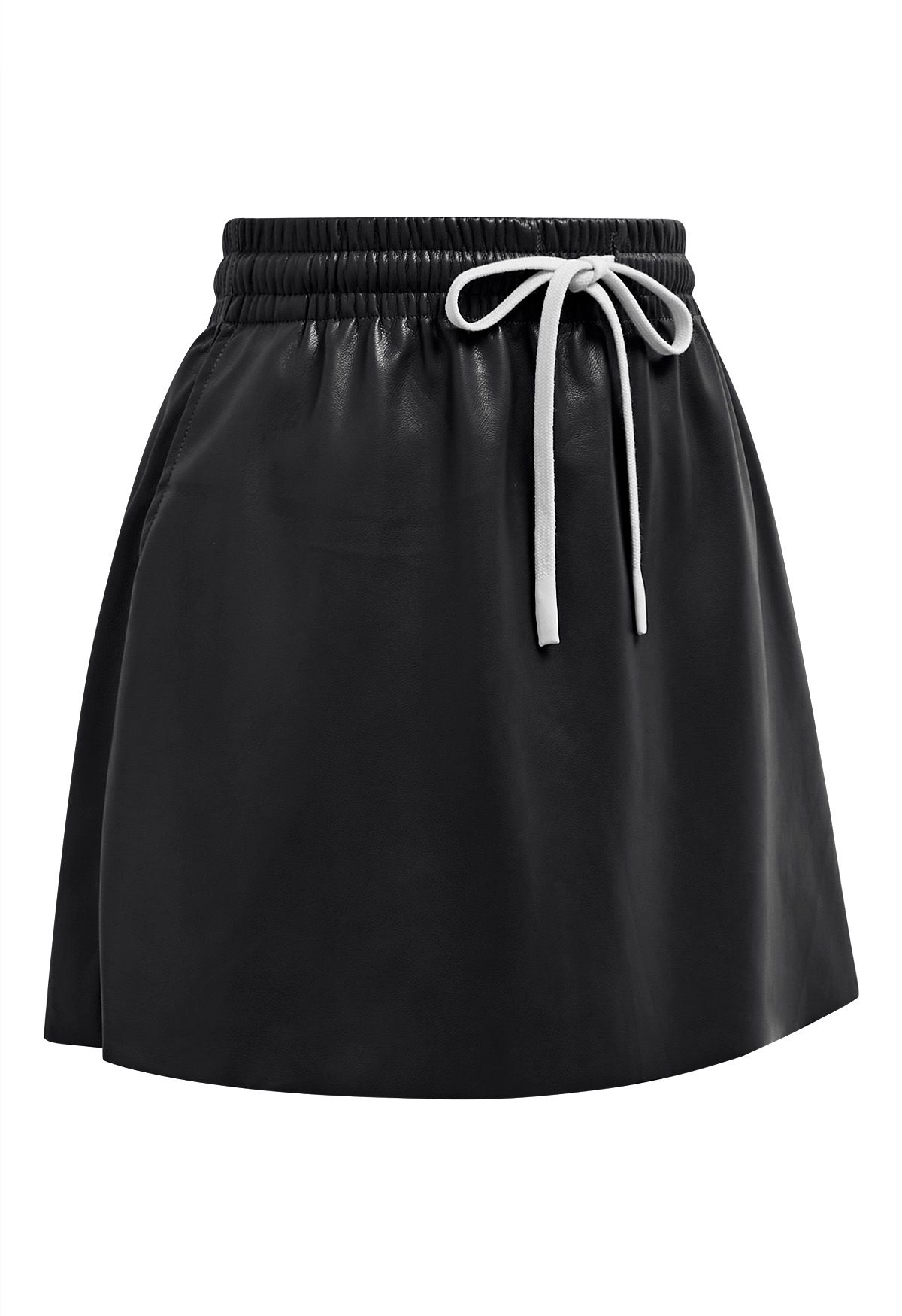 Faux Leather Drawstring Waist Mini Skirt in Black