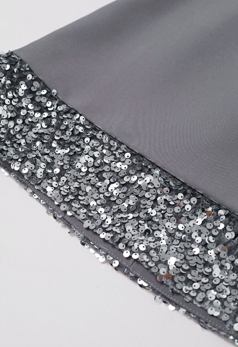 Shine Glamour Sequin Hem Mini Skirt in Grey