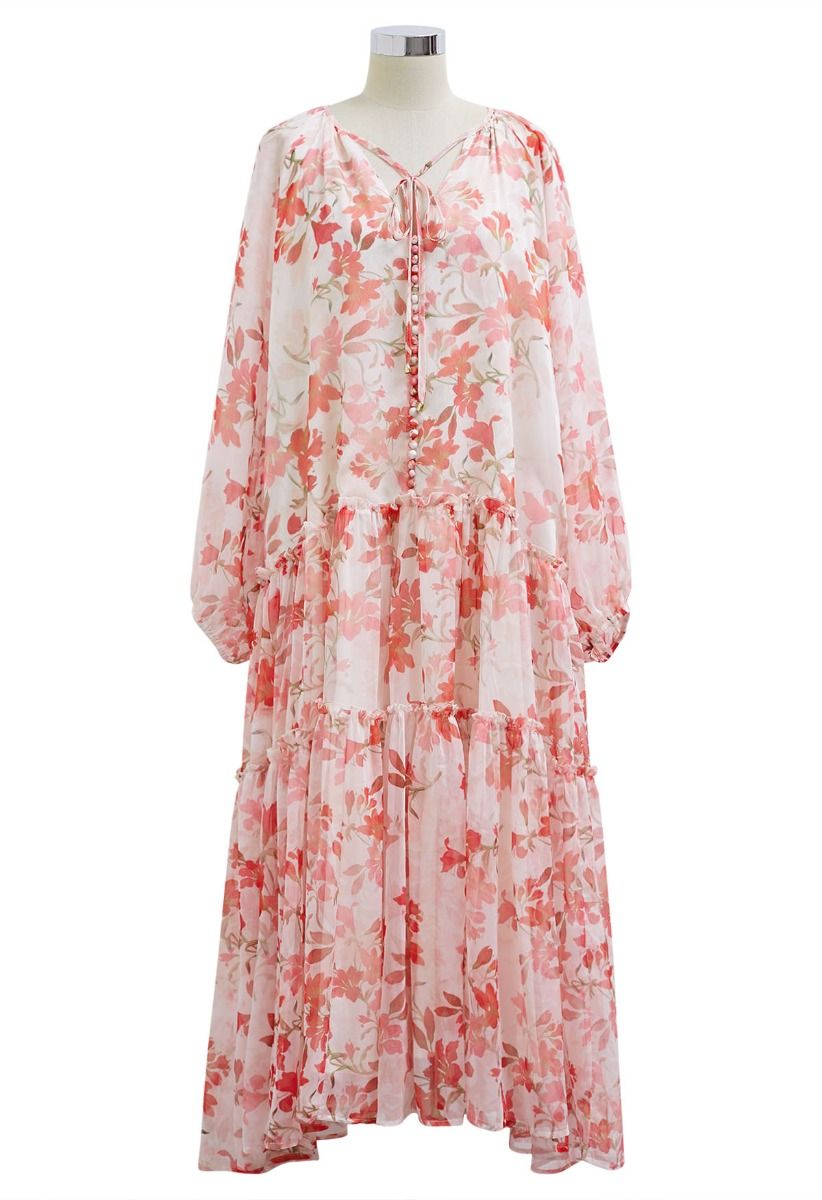 Azalea Bloom Tie Neck Chiffon Midi Dress