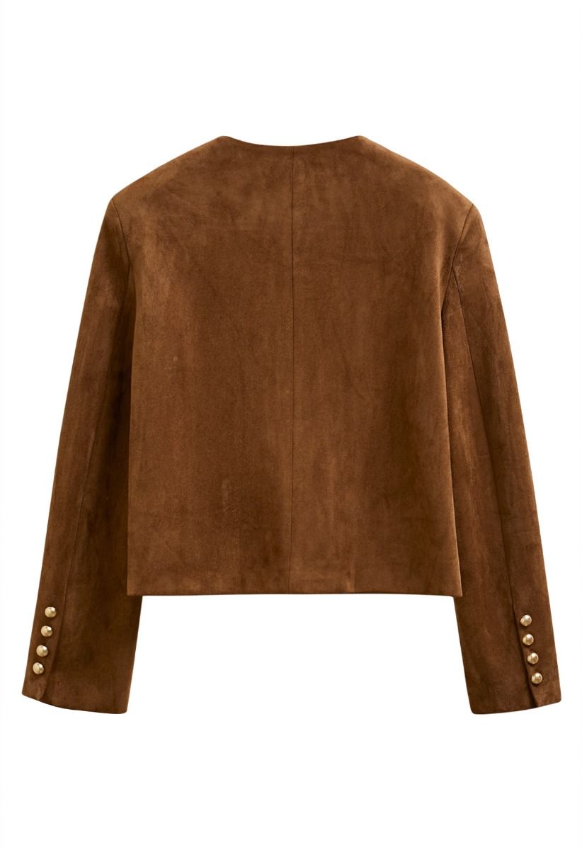 Decorative Flap Pockets Suede Button-Up Jacket