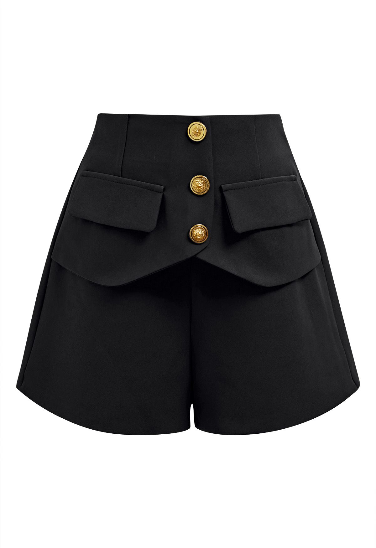 Urban Ease Golden Button Flap Shorts in Black