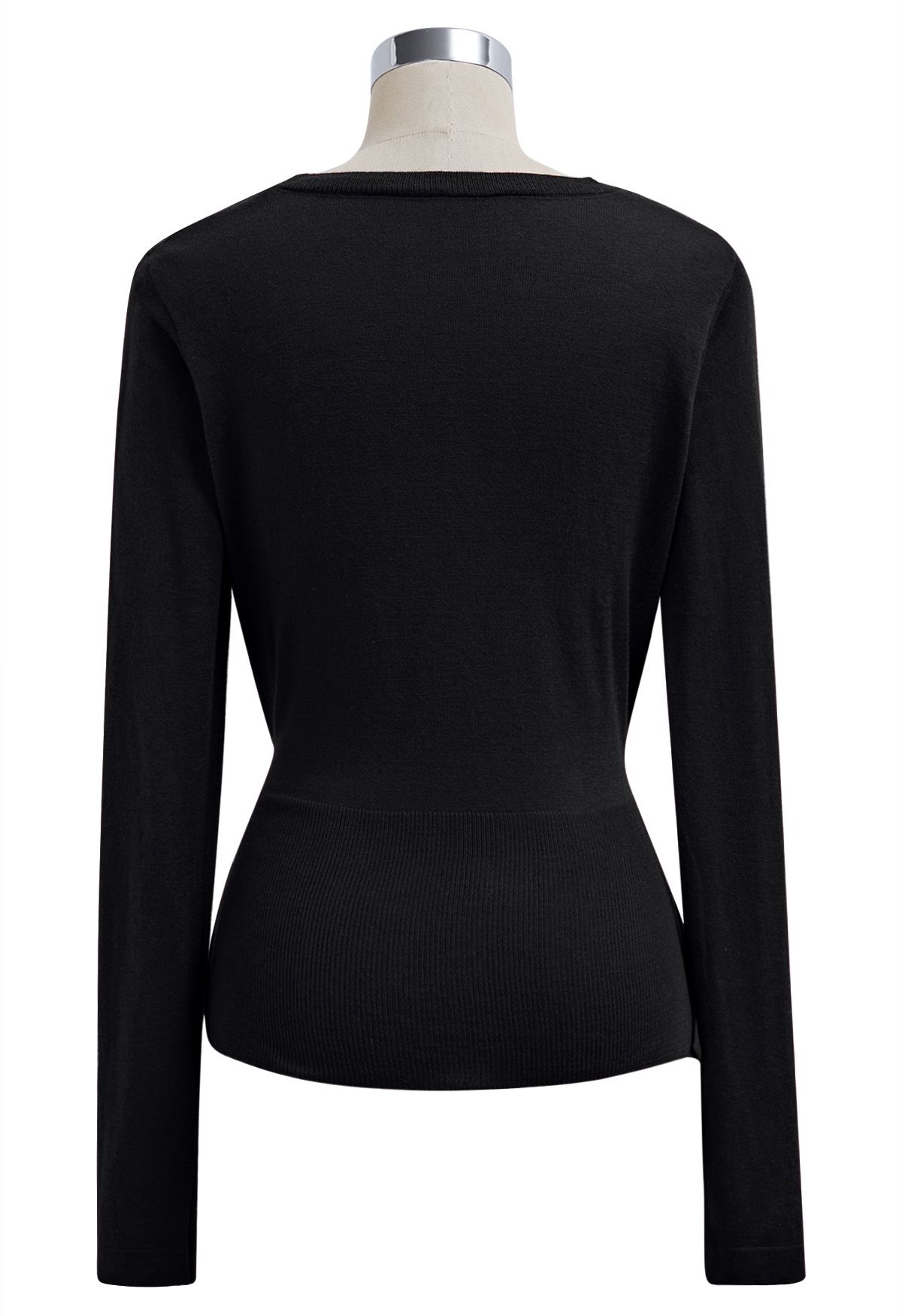 Fascinating Crisscross Buttoned Knit Top in Black