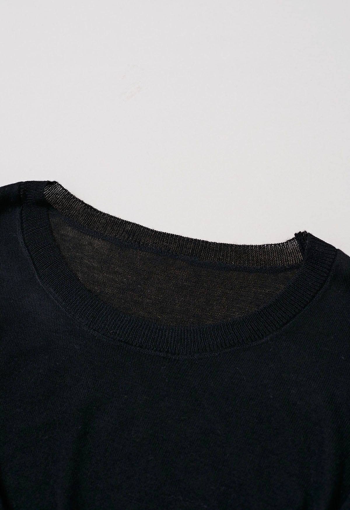 Fascinating Crisscross Buttoned Knit Top in Black