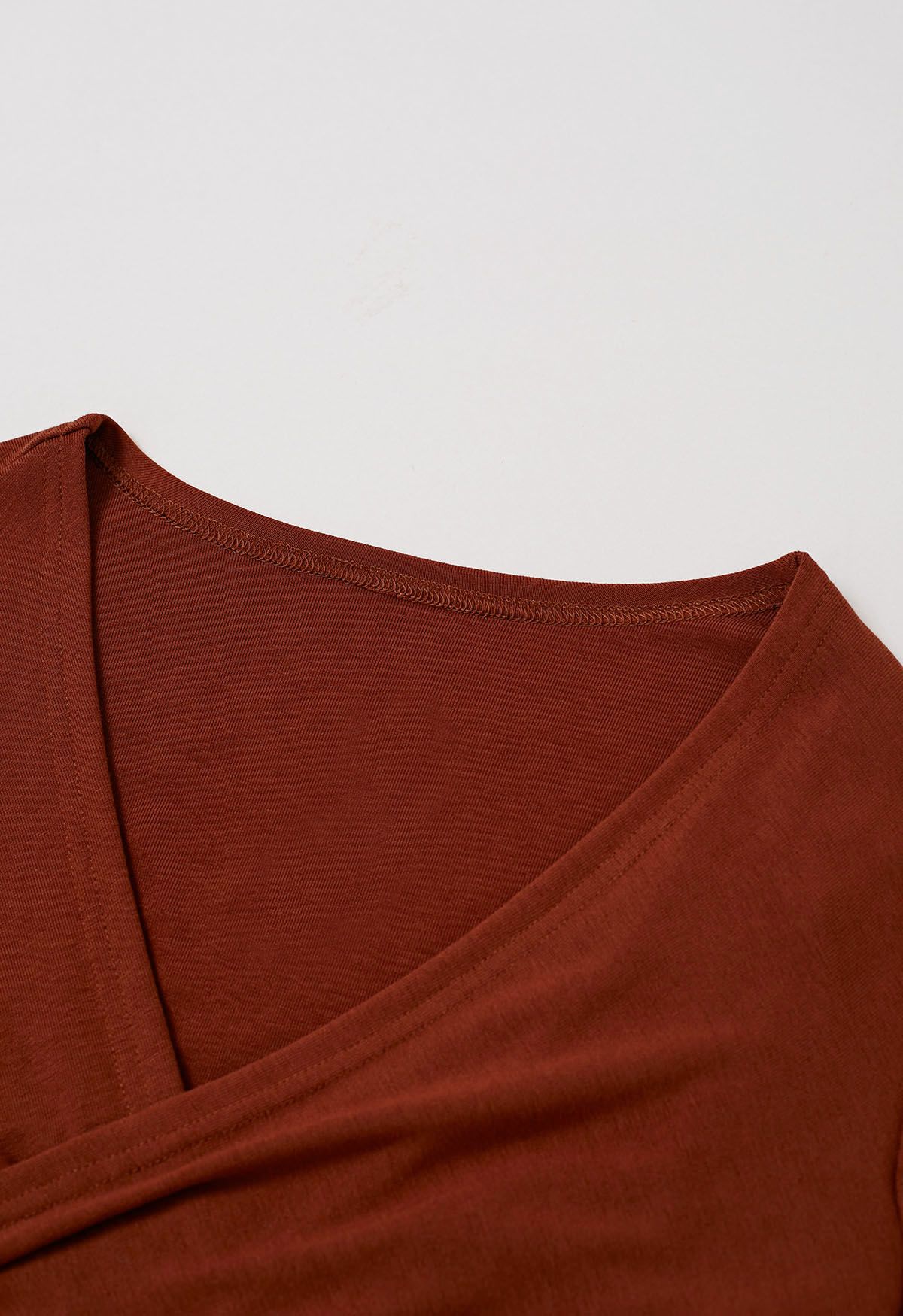 Self-Tie Back Ribbon Wrapped Front Top in Rust Red