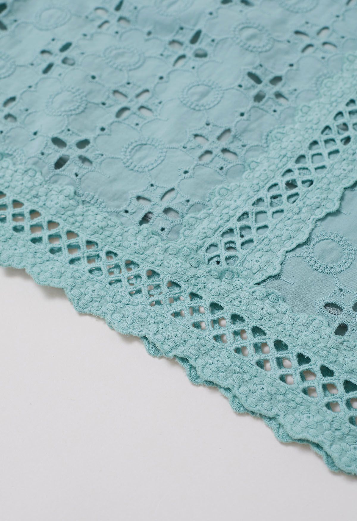 Intricate Petals Eyelet Embroidery Cotton Top in Turquoise