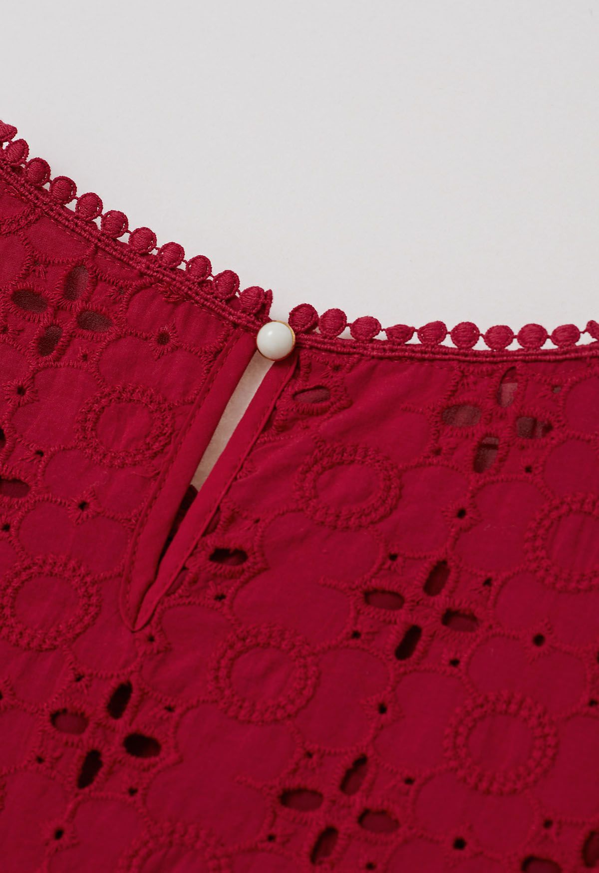 Intricate Petals Eyelet Embroidery Cotton Top in Red